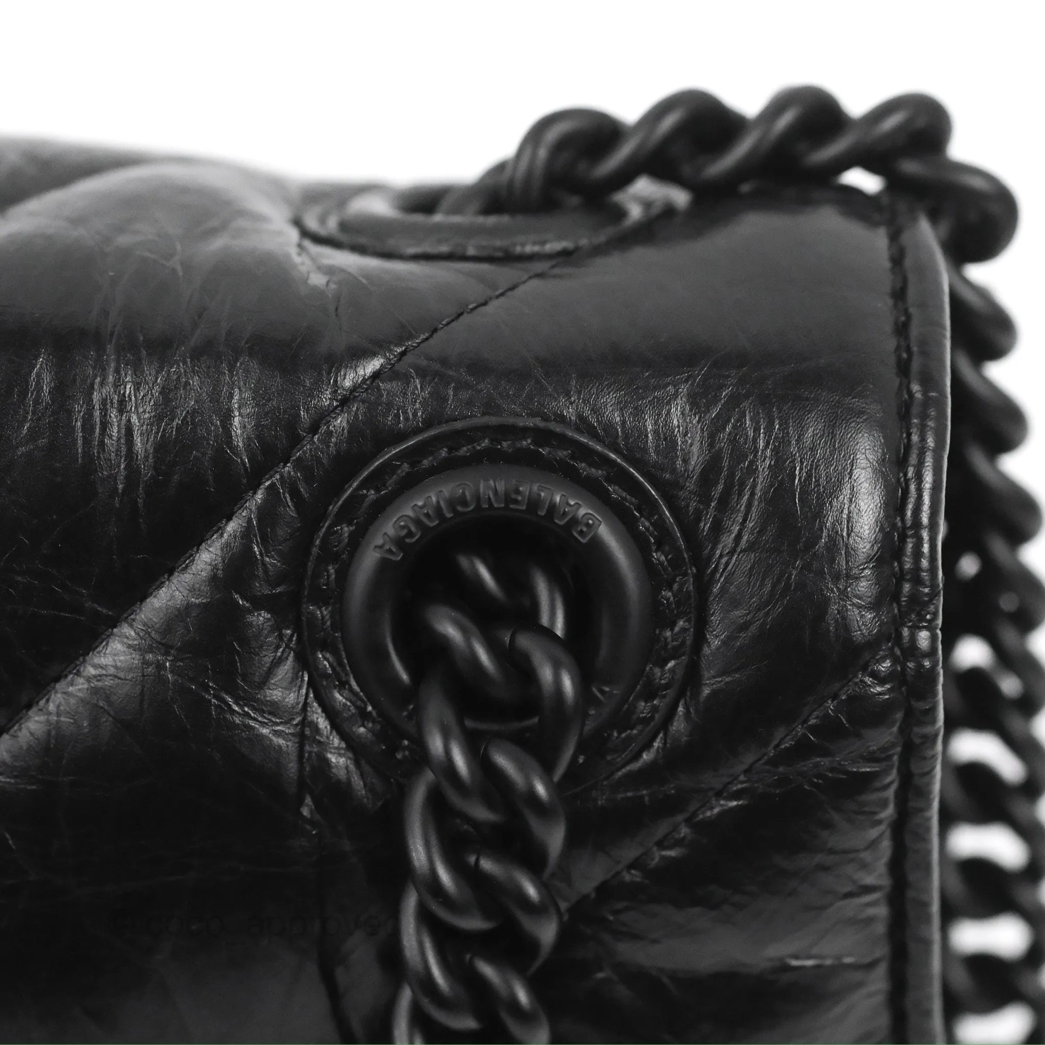 Balenciaga Small Crush Chain Bag Quilted Black Calfskin Black Matte Hardware