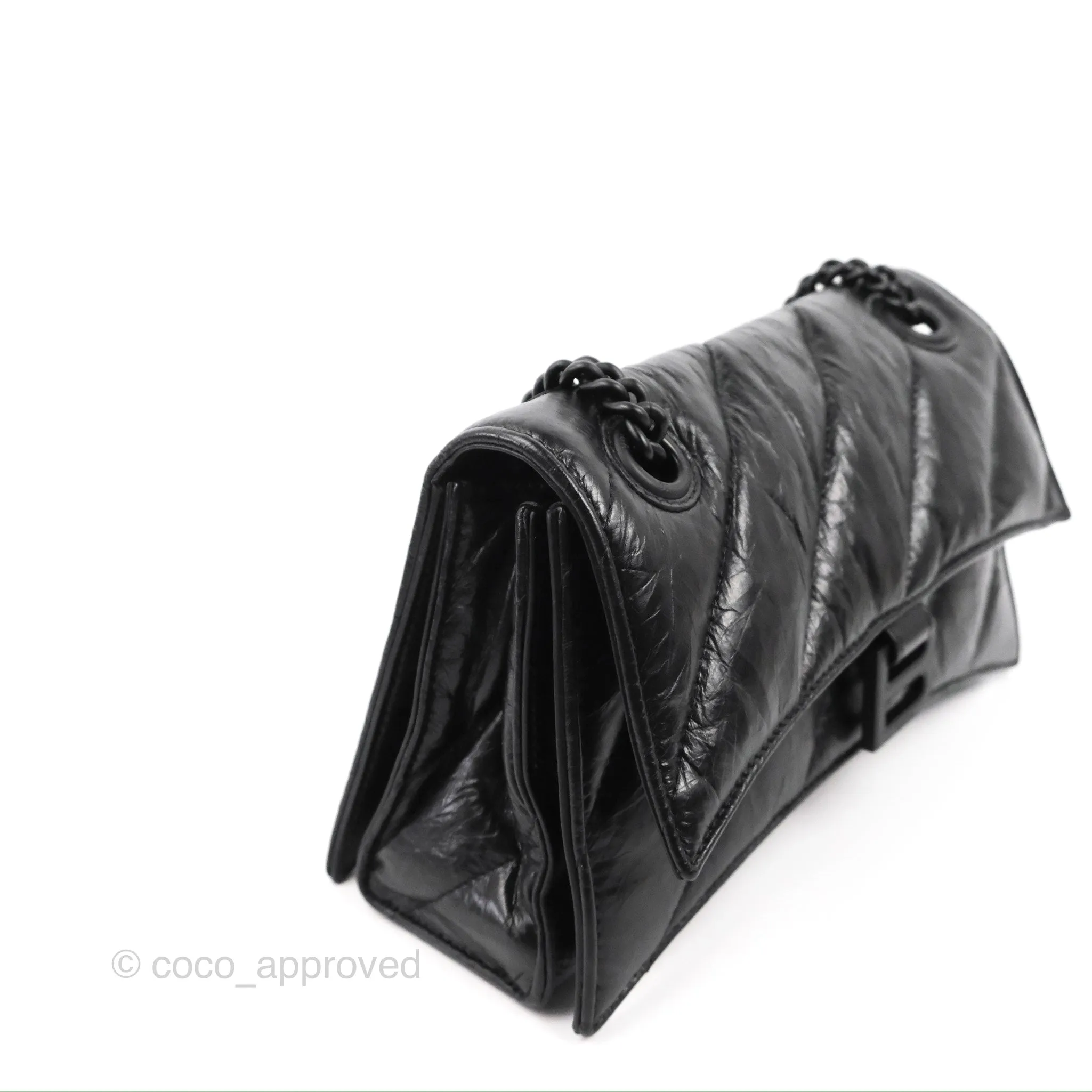 Balenciaga Small Crush Chain Bag Quilted Black Calfskin Black Matte Hardware