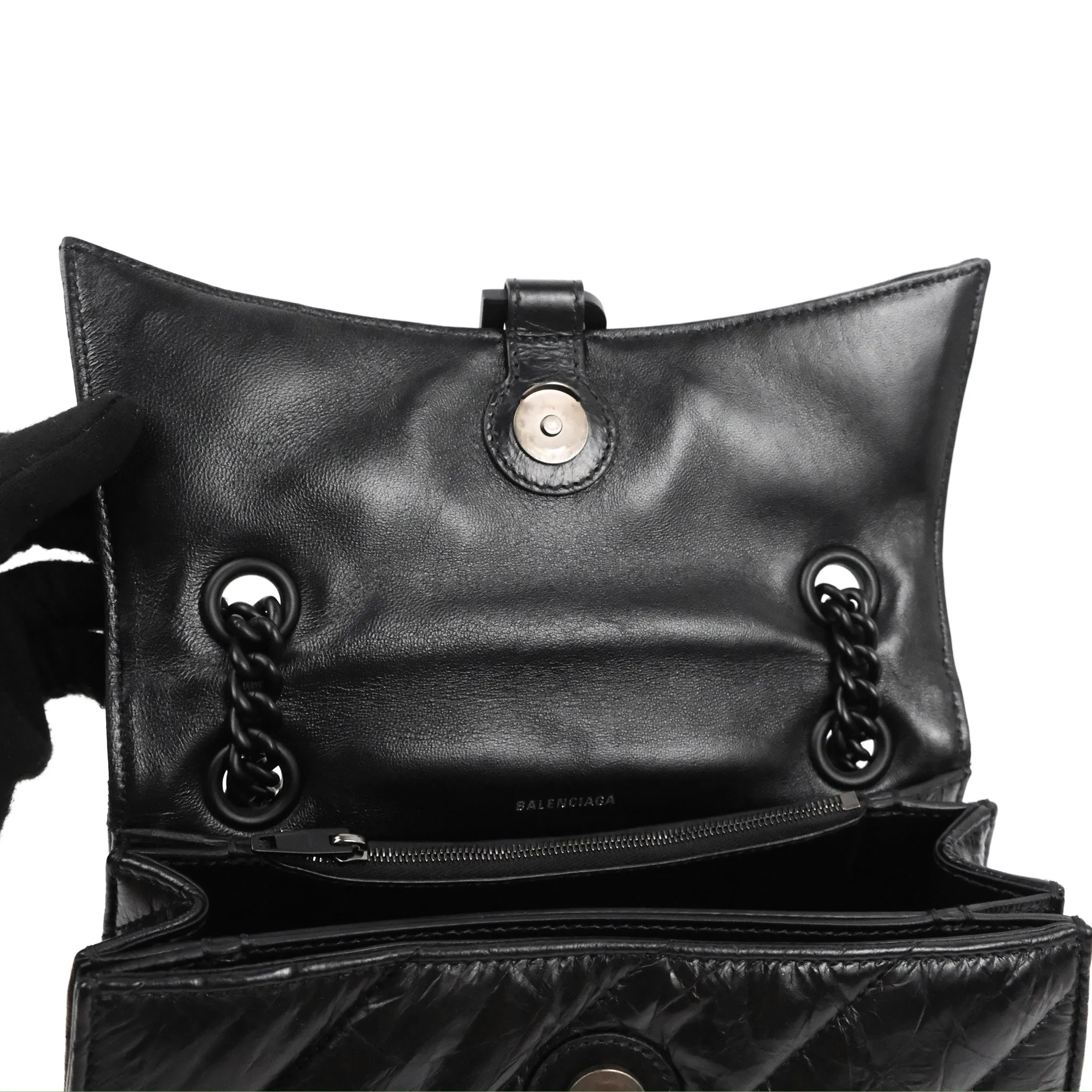 Balenciaga Small Crush Chain Bag Quilted Black Calfskin Black Matte Hardware