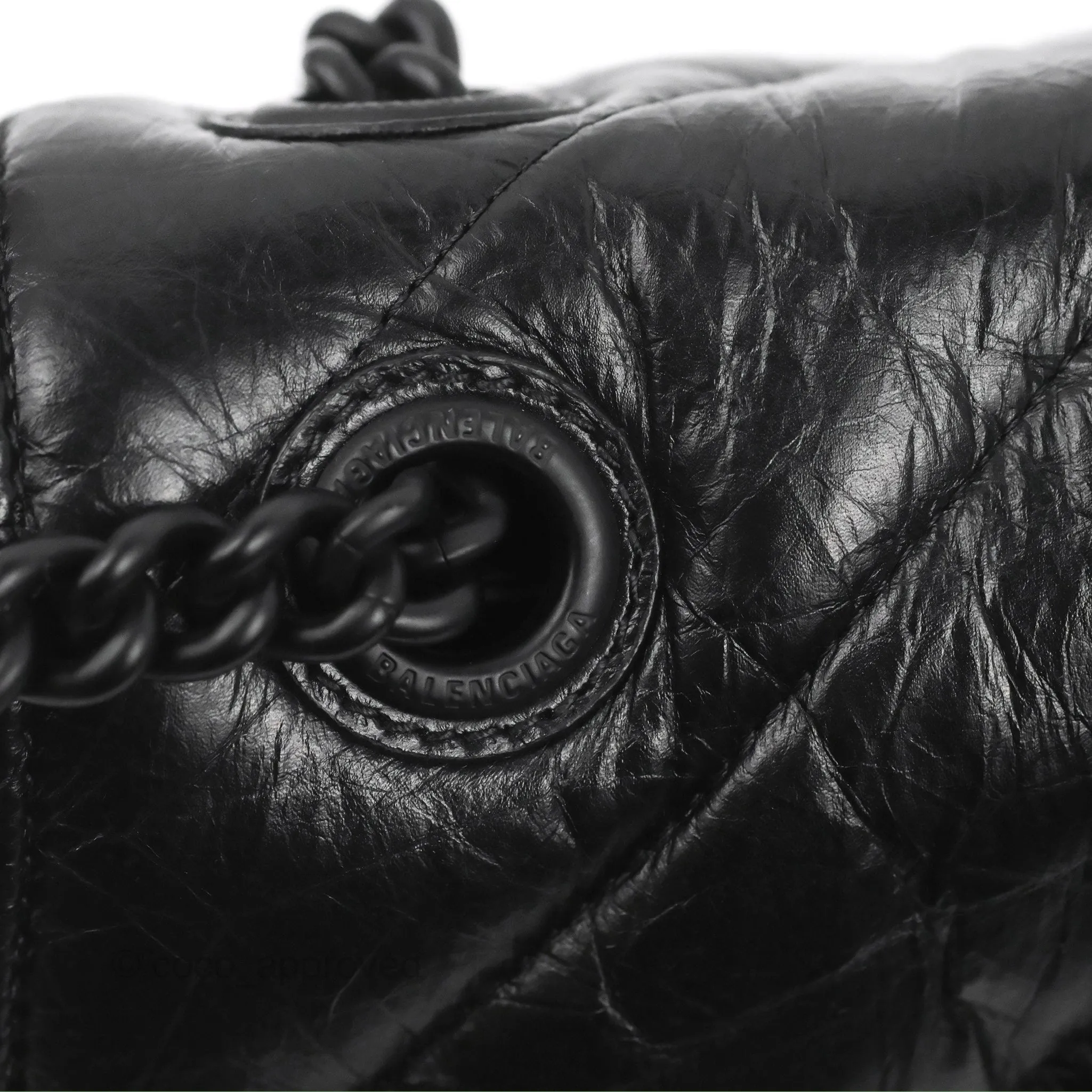 Balenciaga Small Crush Chain Bag Quilted Black Calfskin Black Matte Hardware