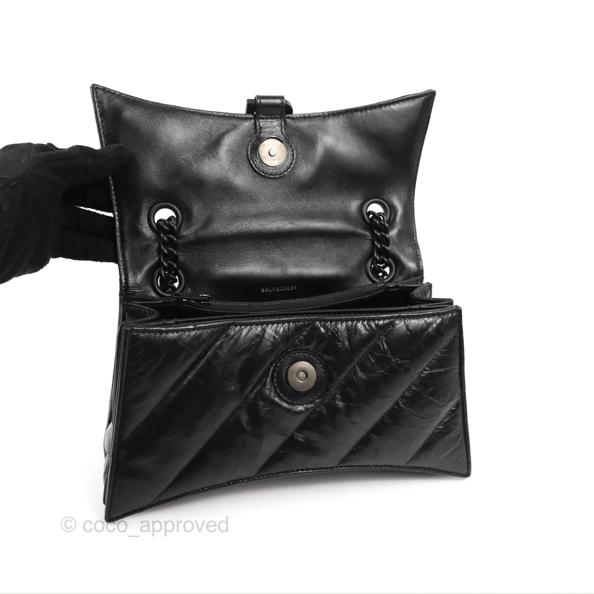Balenciaga Small Crush Chain Bag Quilted Black Calfskin Black Matte Hardware
