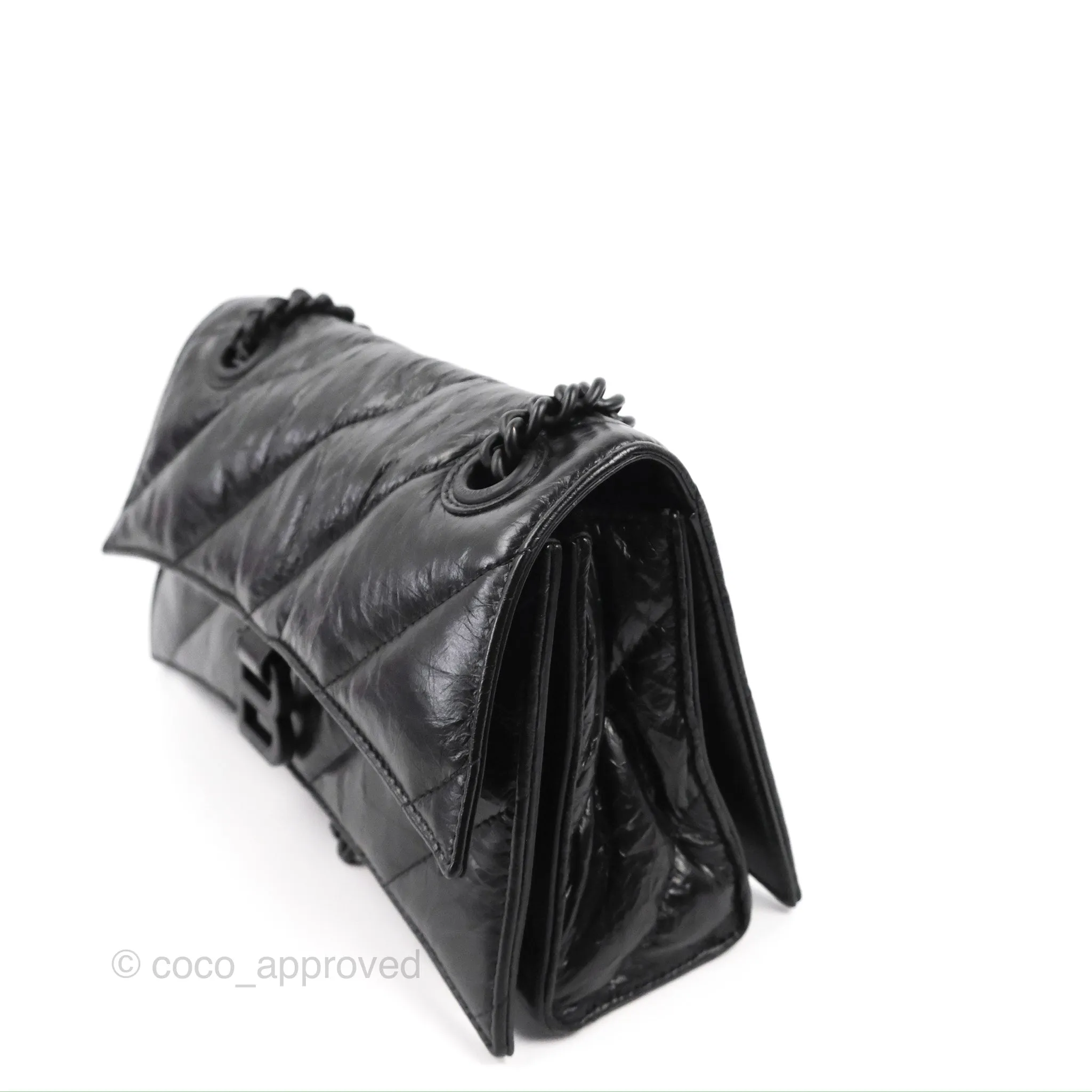 Balenciaga Small Crush Chain Bag Quilted Black Calfskin Black Matte Hardware
