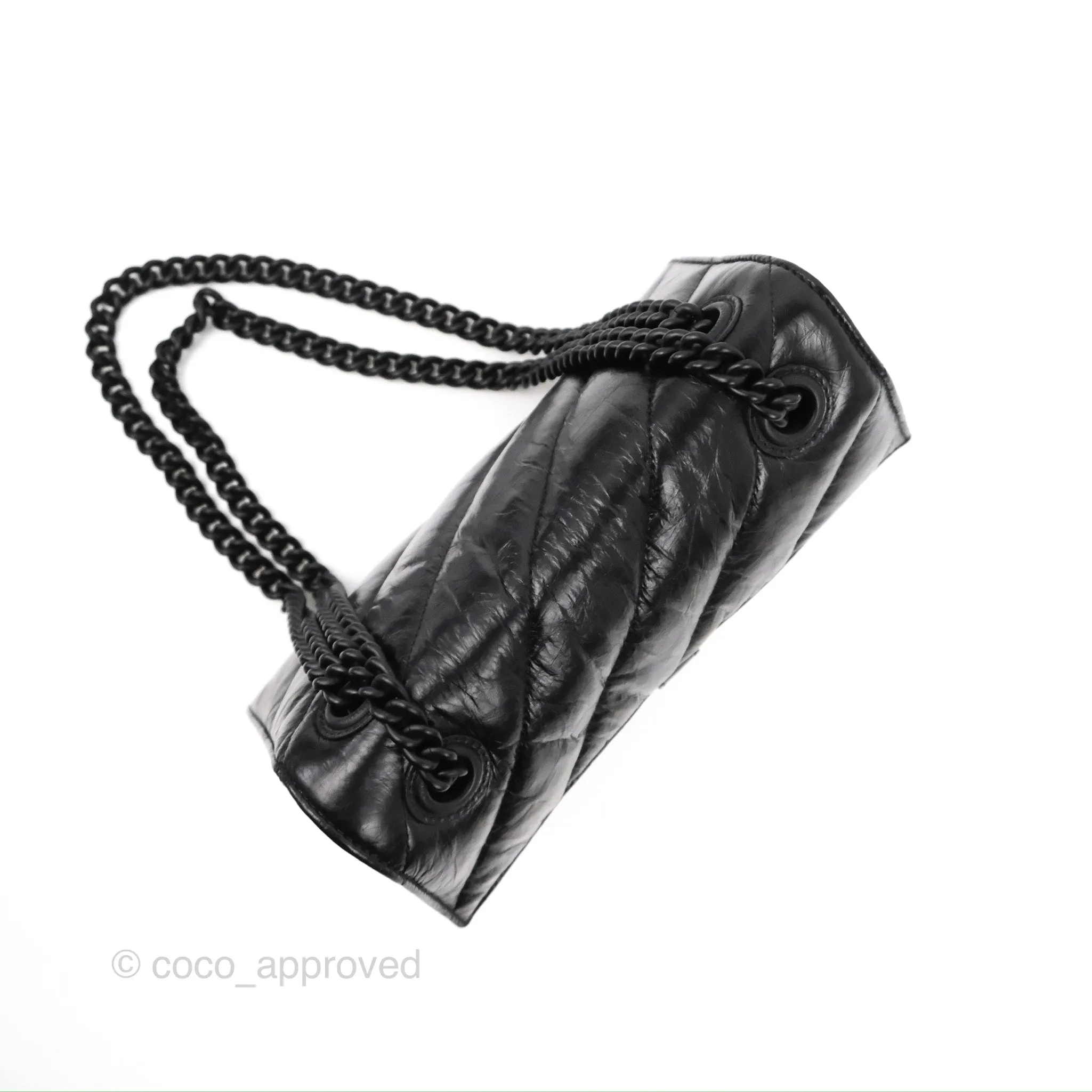 Balenciaga Small Crush Chain Bag Quilted Black Calfskin Black Matte Hardware