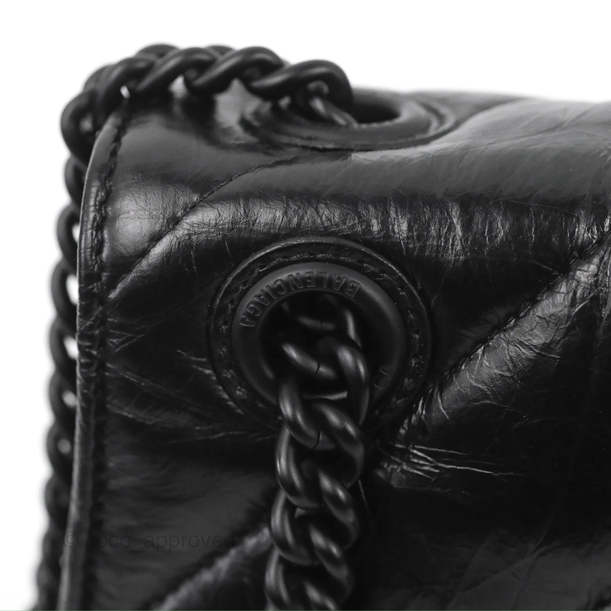 Balenciaga Small Crush Chain Bag Quilted Black Calfskin Black Matte Hardware
