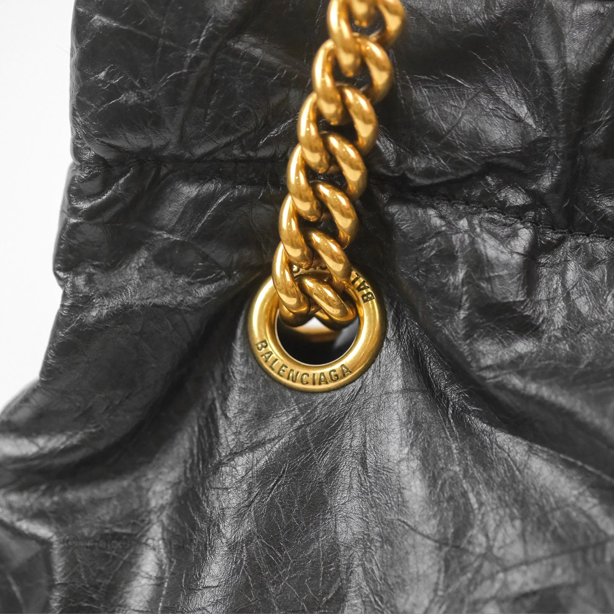 Balenciaga Small Crush Tote Bag Black Calfskin Aged Gold Hardware