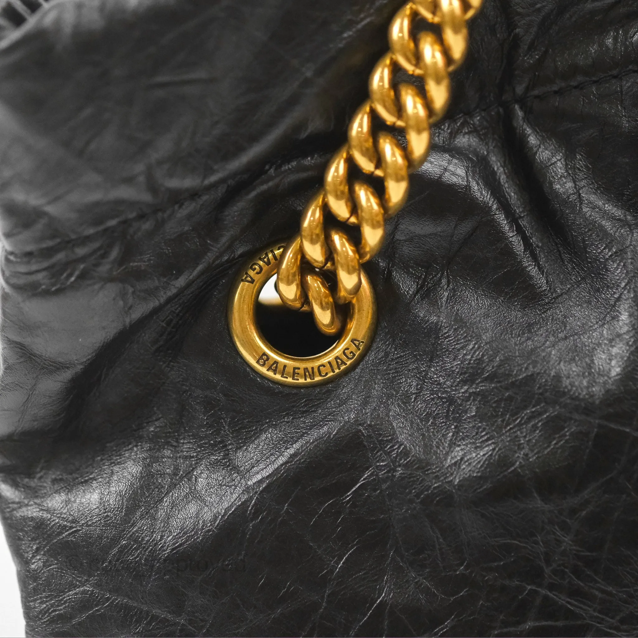 Balenciaga Small Crush Tote Bag Black Calfskin Aged Gold Hardware