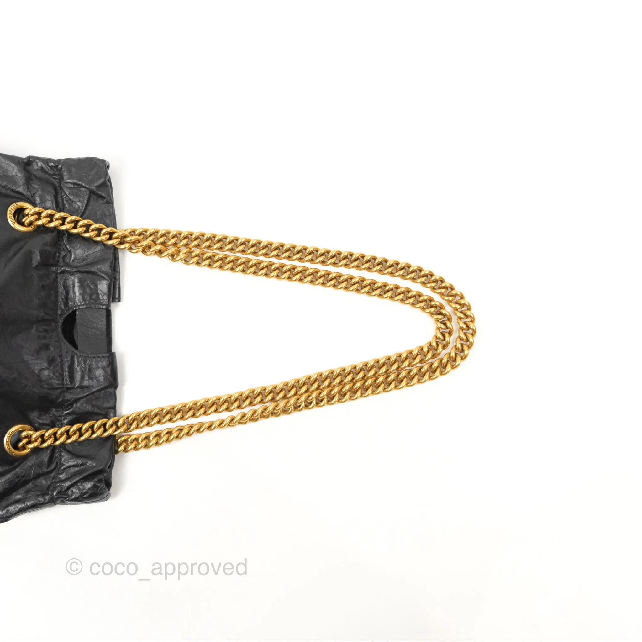 Balenciaga Small Crush Tote Bag Black Calfskin Aged Gold Hardware