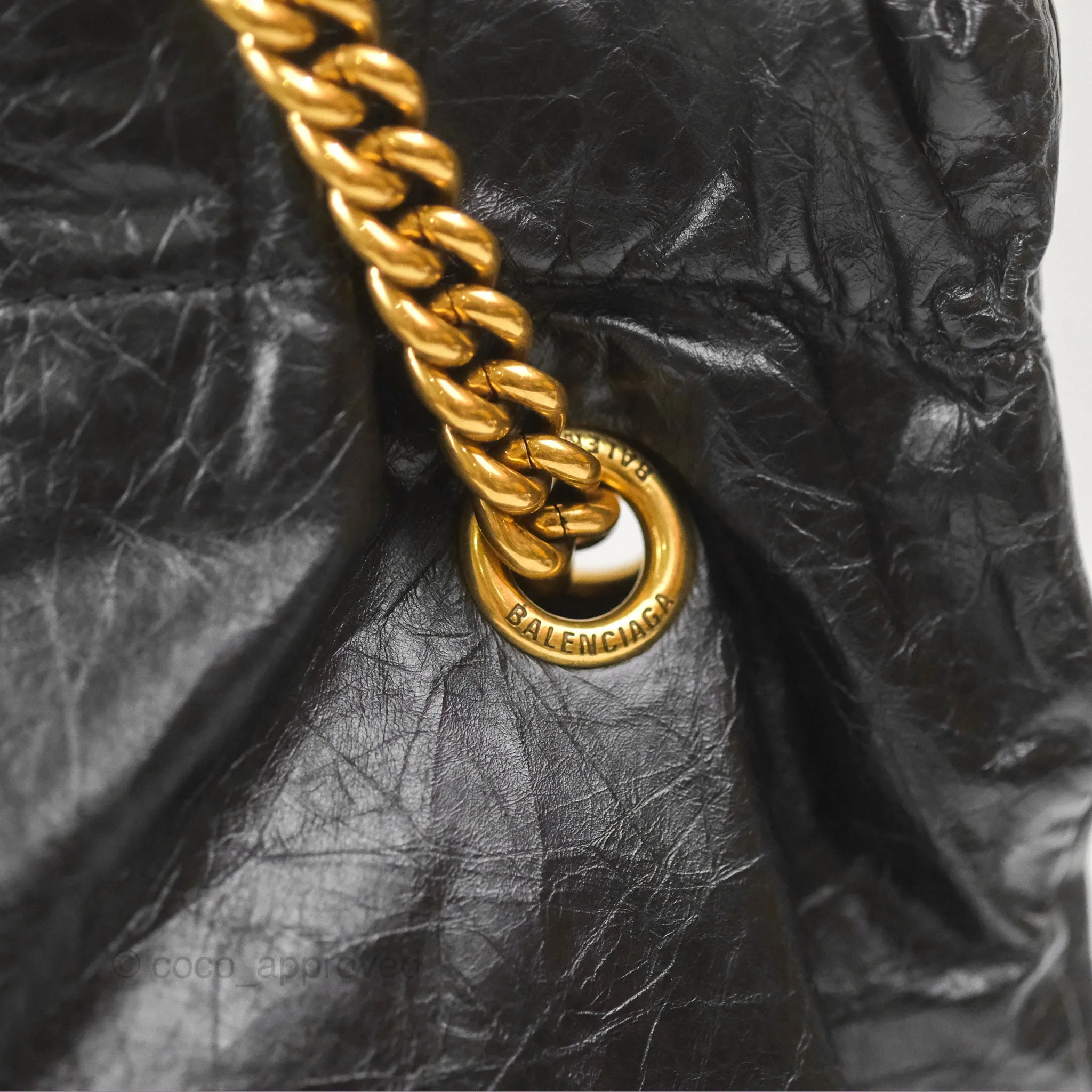 Balenciaga Small Crush Tote Bag Black Calfskin Aged Gold Hardware