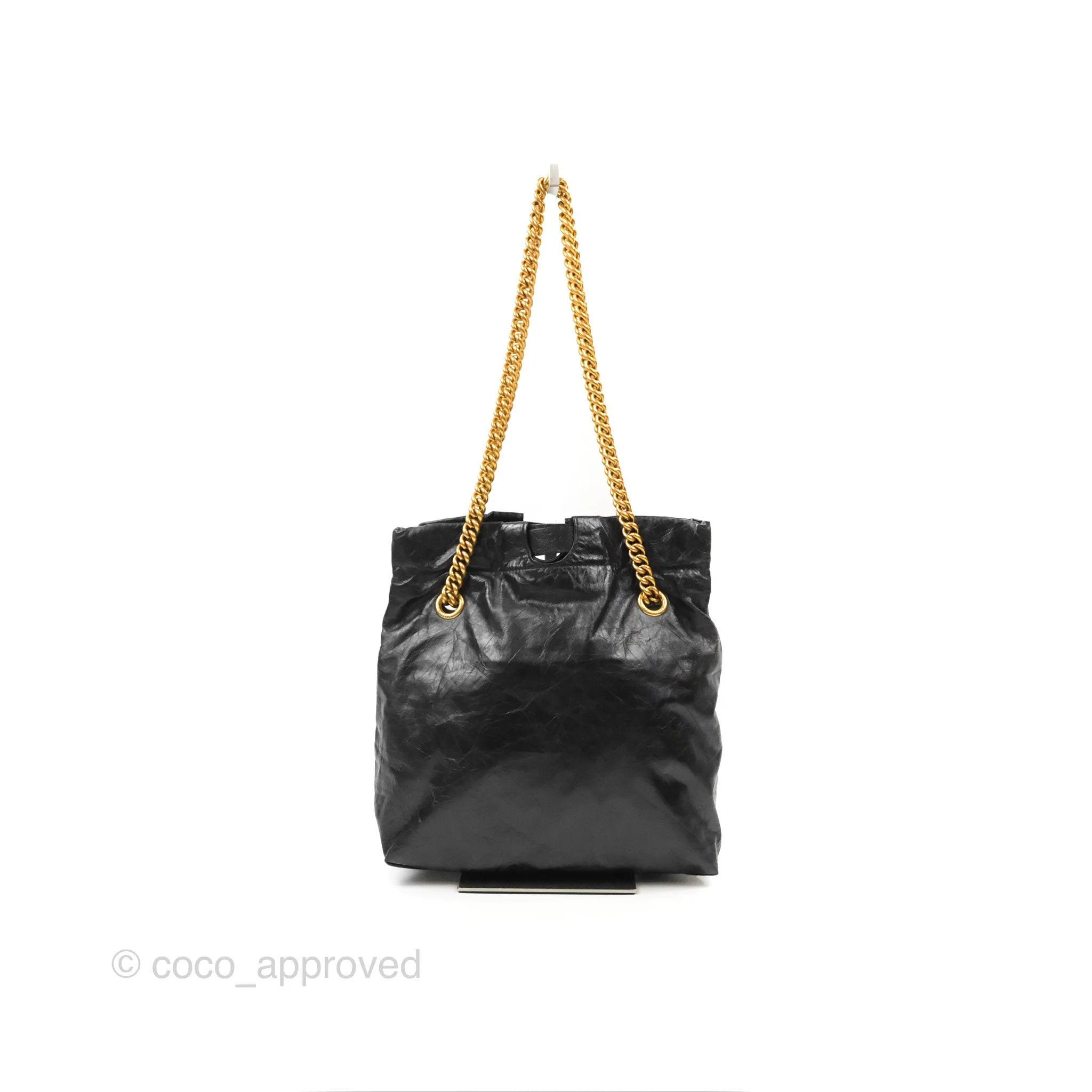 Balenciaga Small Crush Tote Bag Black Calfskin Aged Gold Hardware