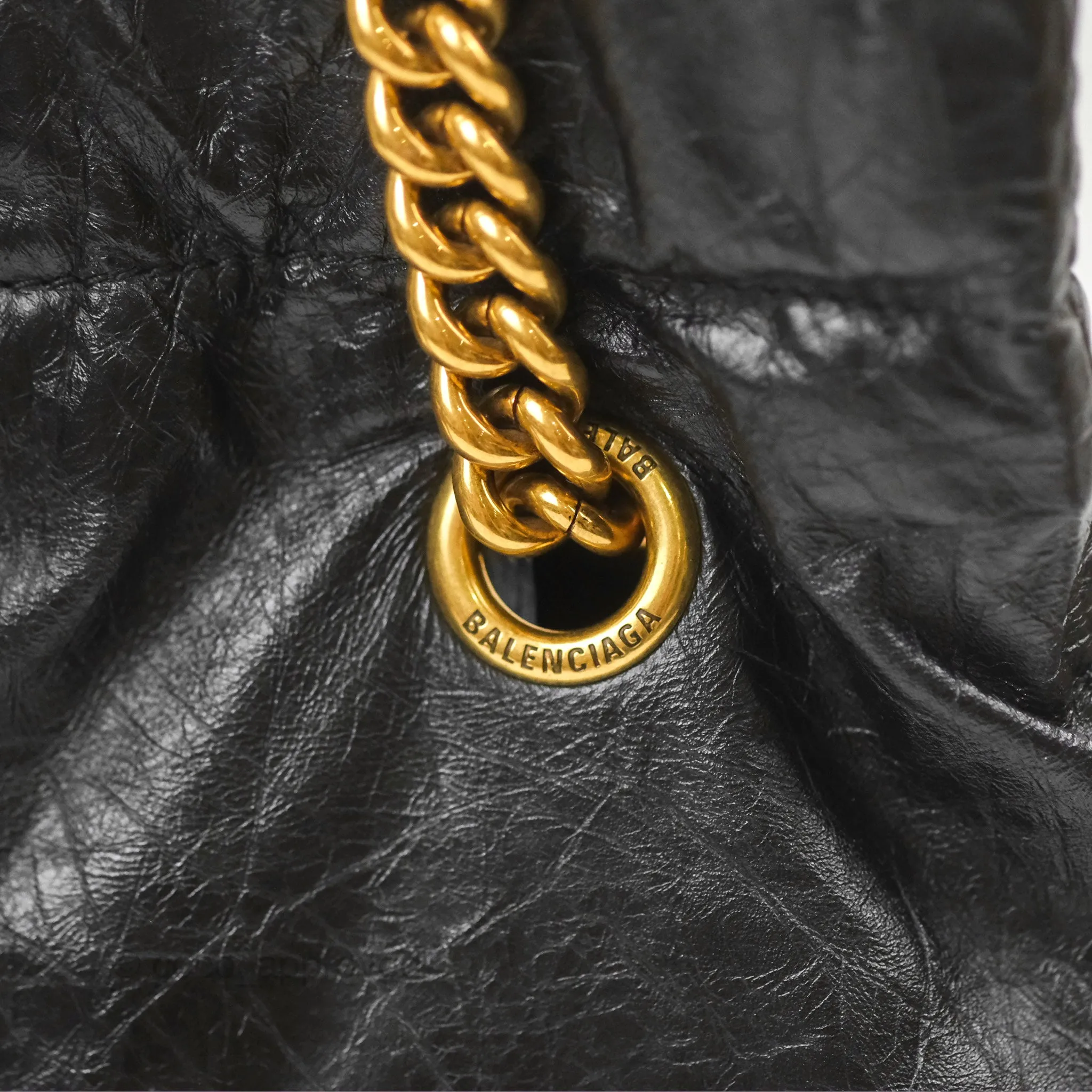 Balenciaga Small Crush Tote Bag Black Calfskin Aged Gold Hardware