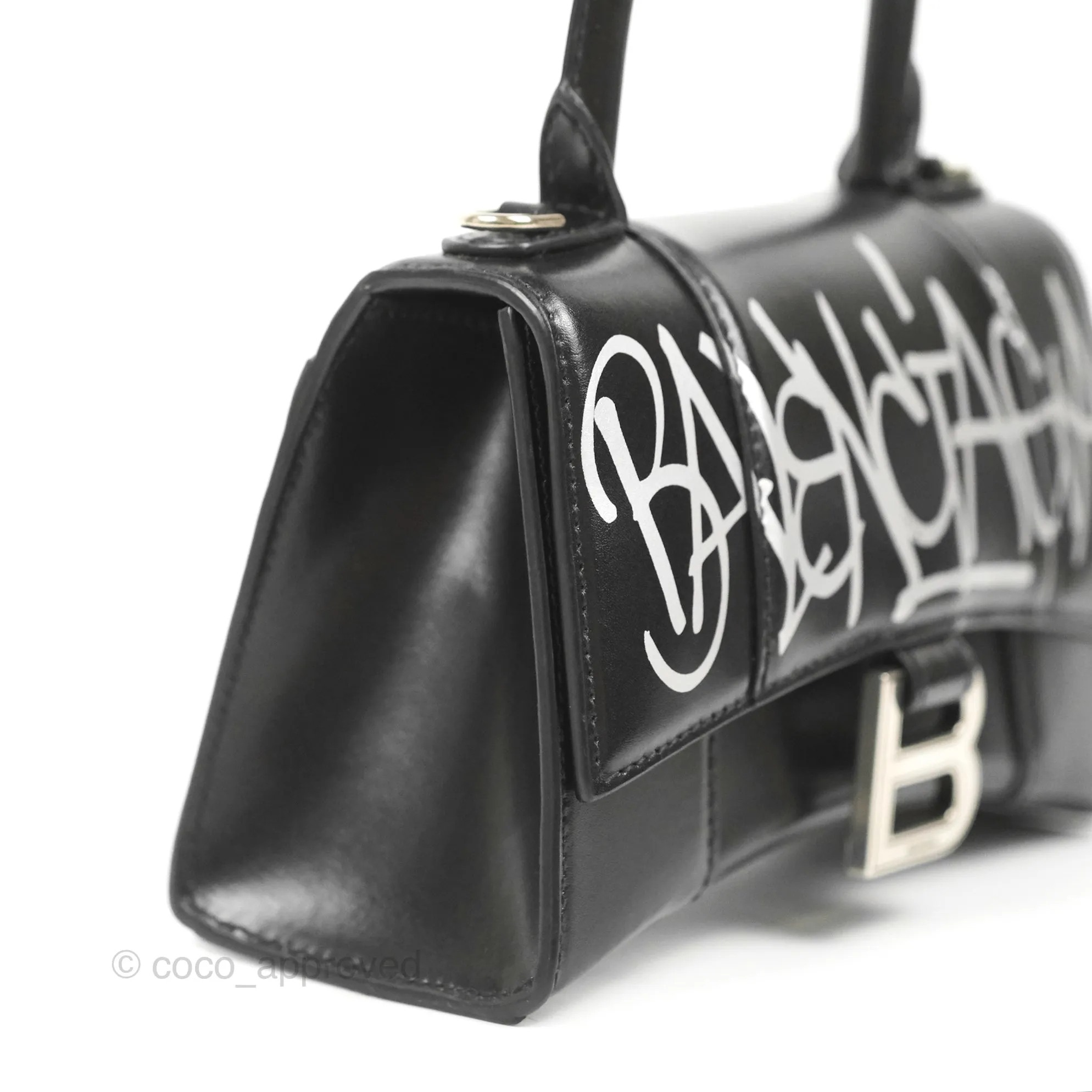 Balenciaga Small Hourglass Graffiti Top Handle Bag Black Calfskin