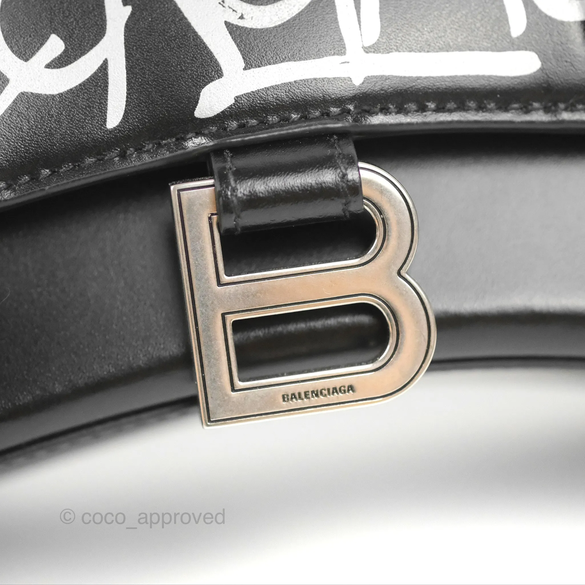 Balenciaga Small Hourglass Graffiti Top Handle Bag Black Calfskin