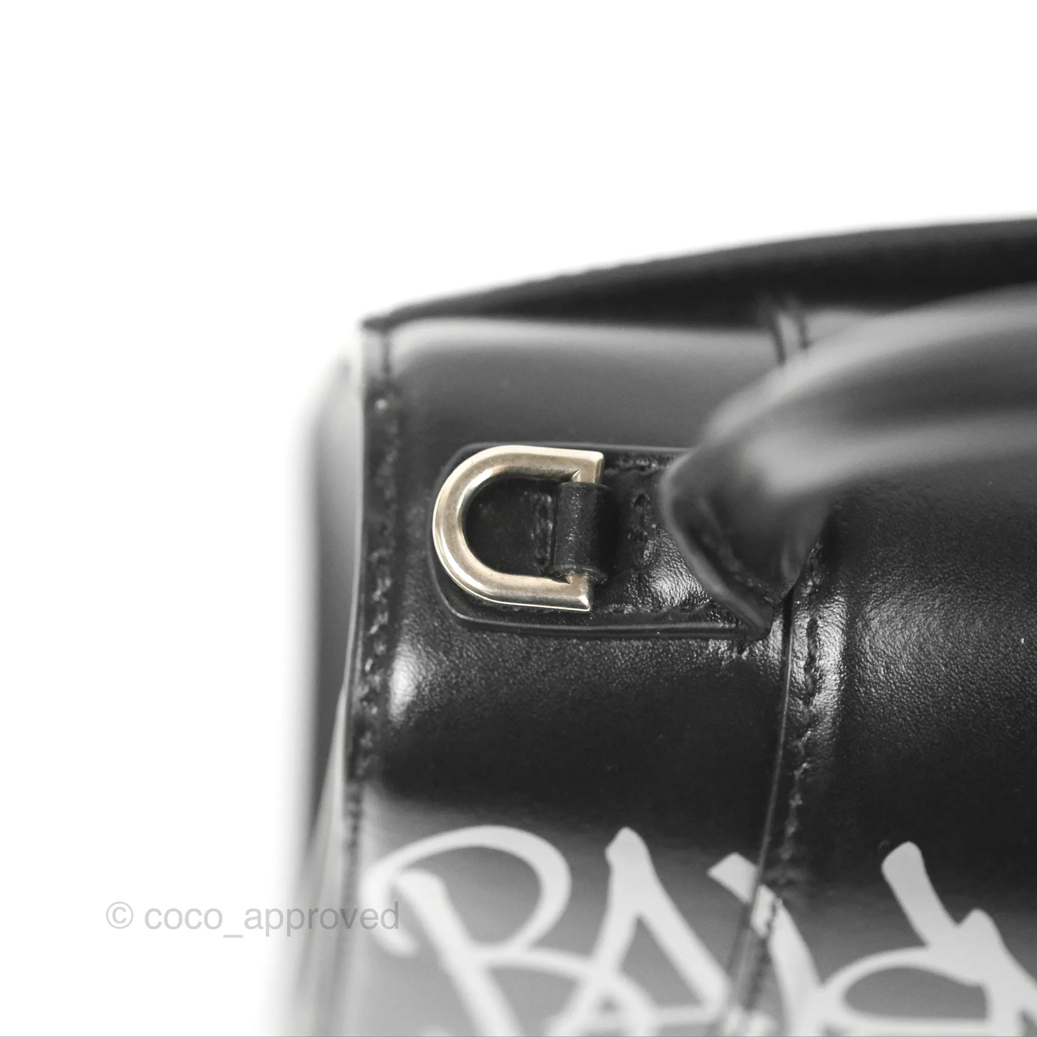 Balenciaga Small Hourglass Graffiti Top Handle Bag Black Calfskin