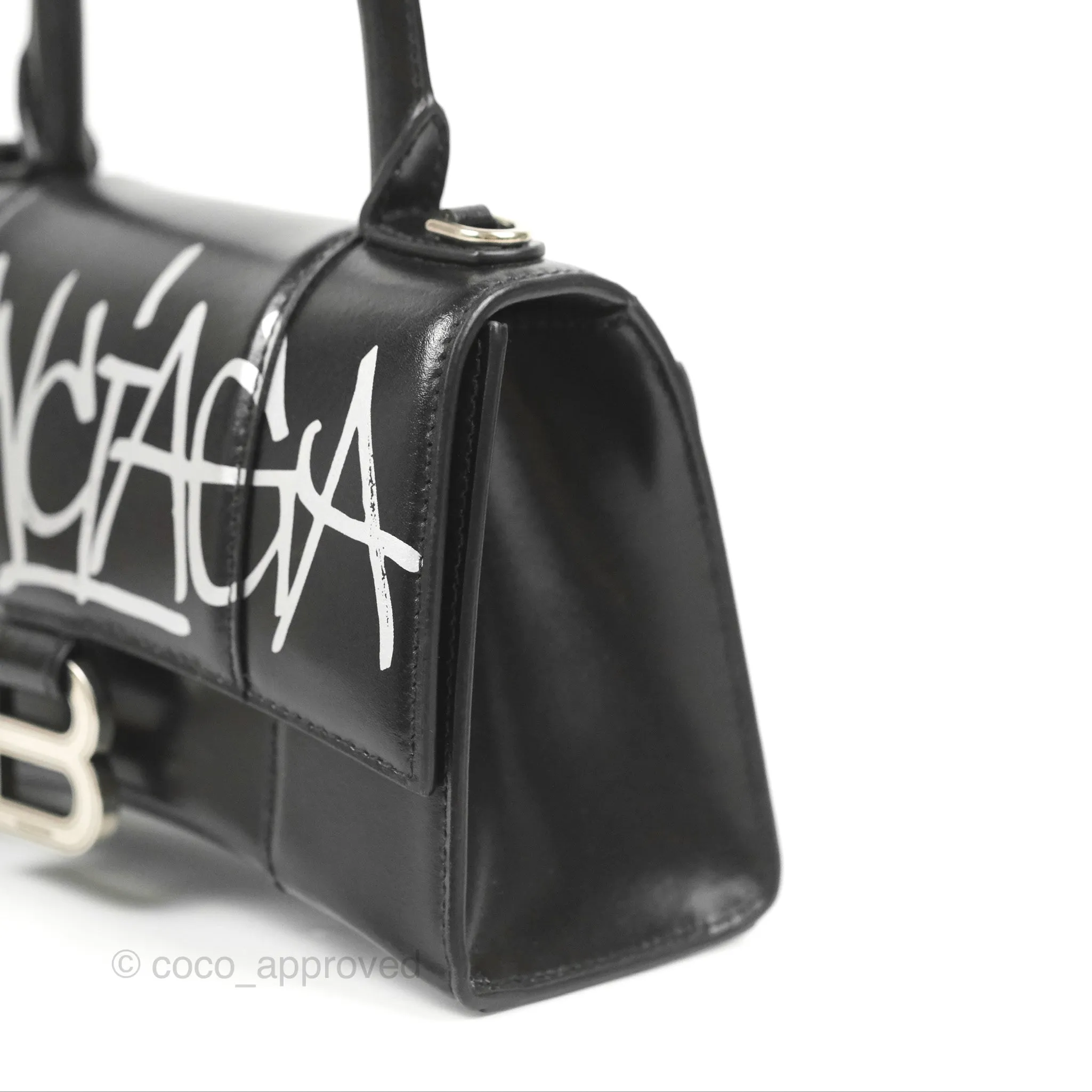 Balenciaga Small Hourglass Graffiti Top Handle Bag Black Calfskin