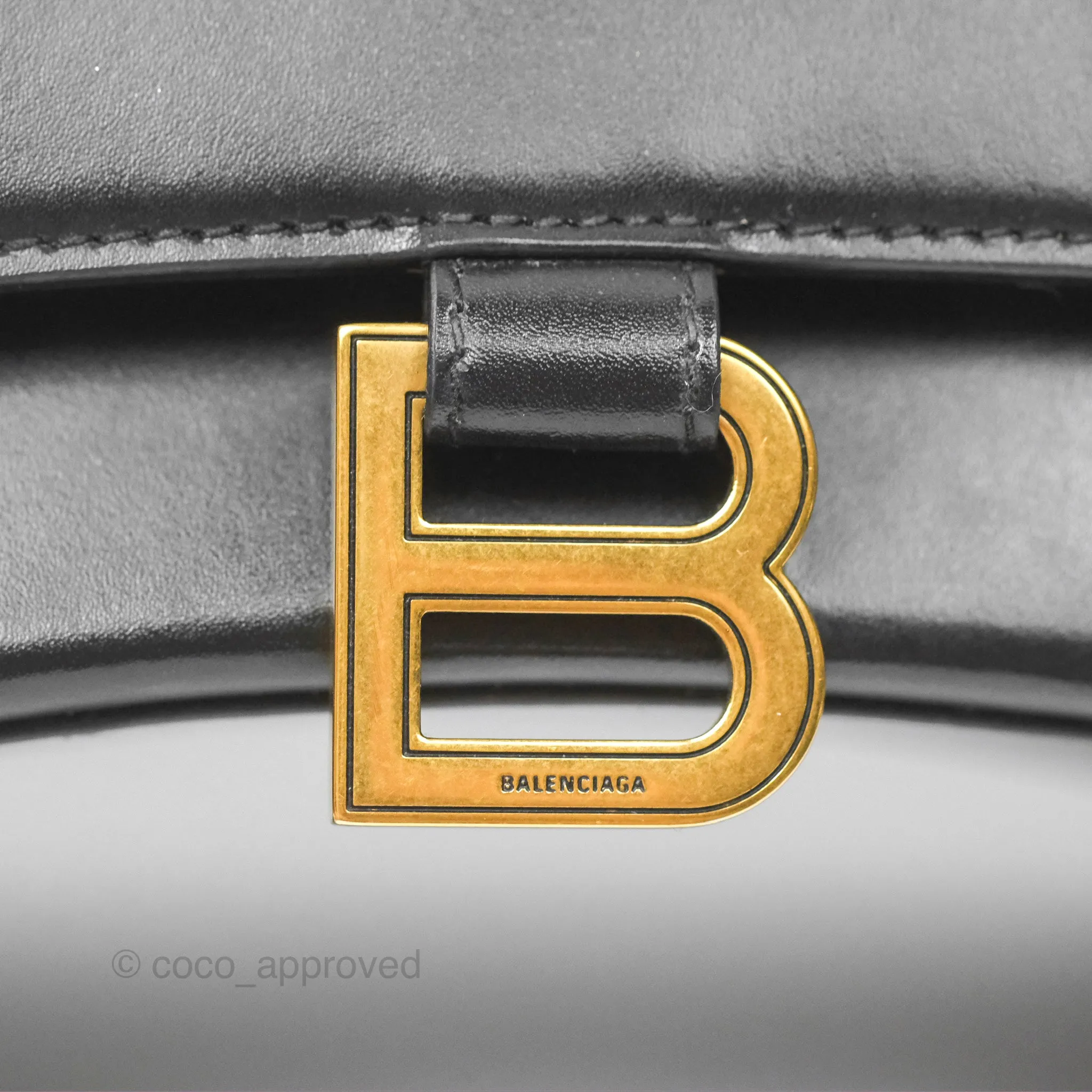 Balenciaga Small Hourglass Top Handle Bag Black Box Calfskin