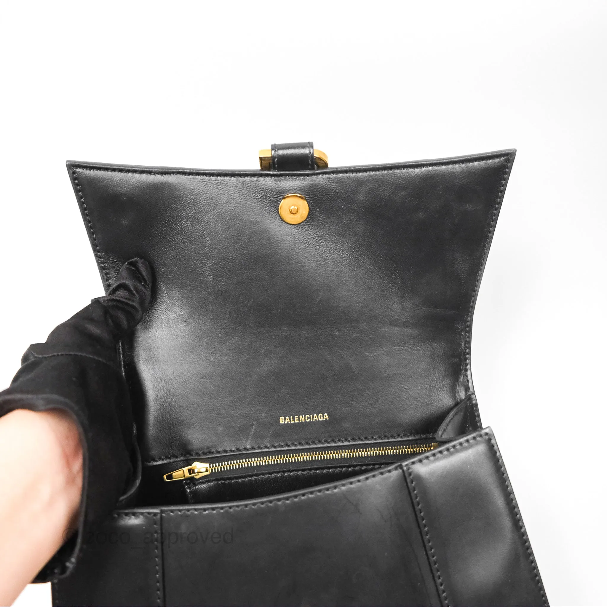 Balenciaga Small Hourglass Top Handle Bag Black Box Calfskin