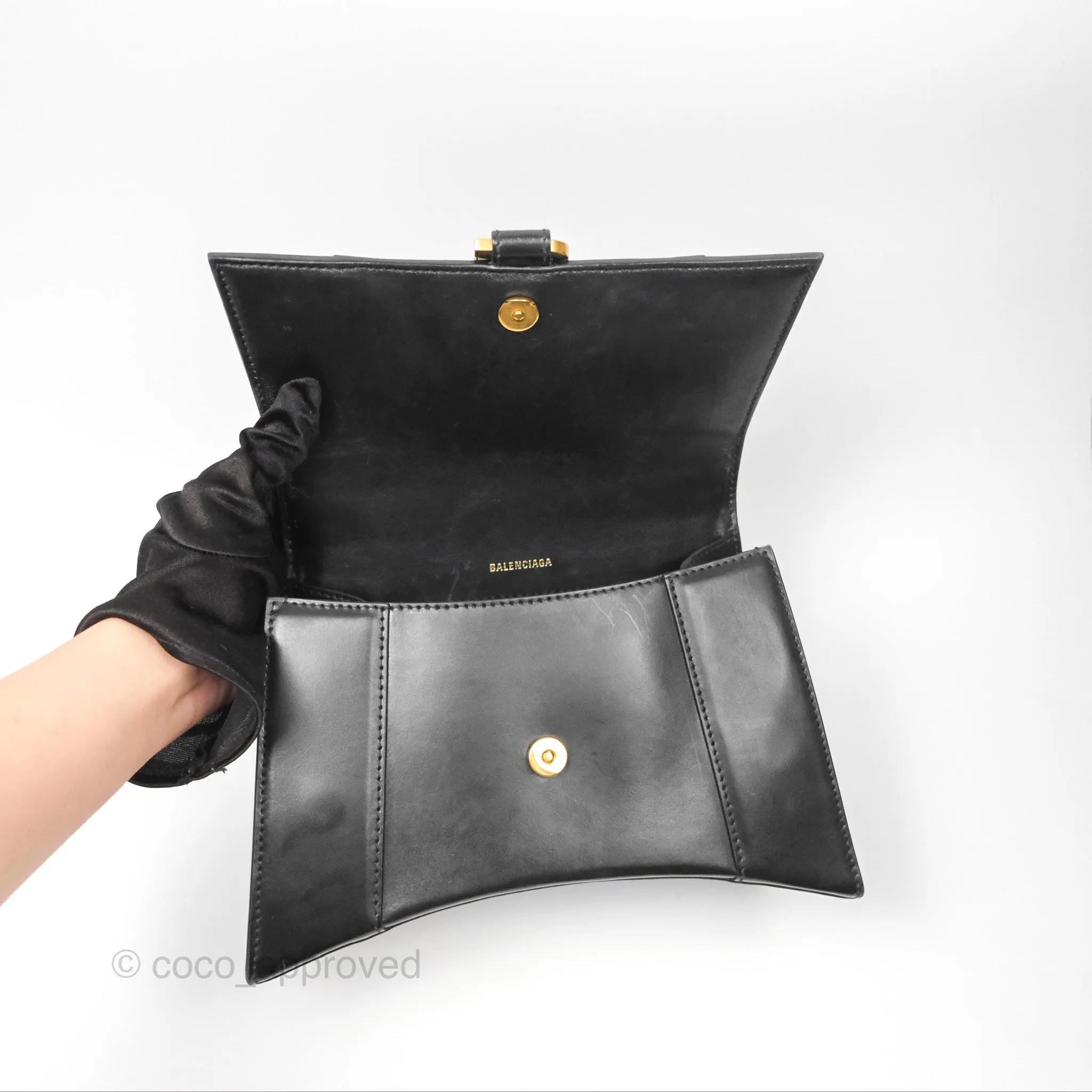 Balenciaga Small Hourglass Top Handle Bag Black Box Calfskin