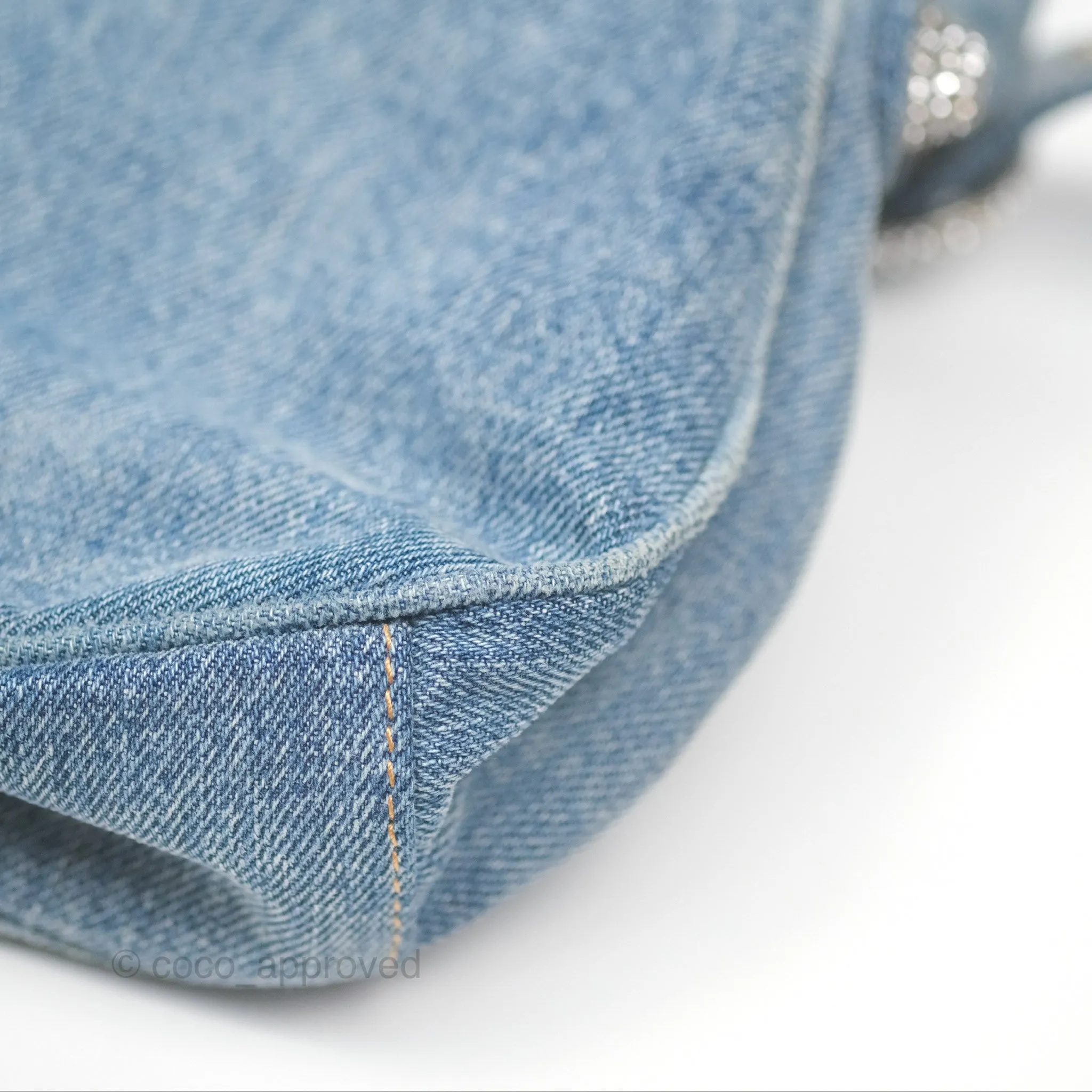 Balenciaga Small Le Cagole Shoulder Bag Blue Washed Denim with Rhinestones