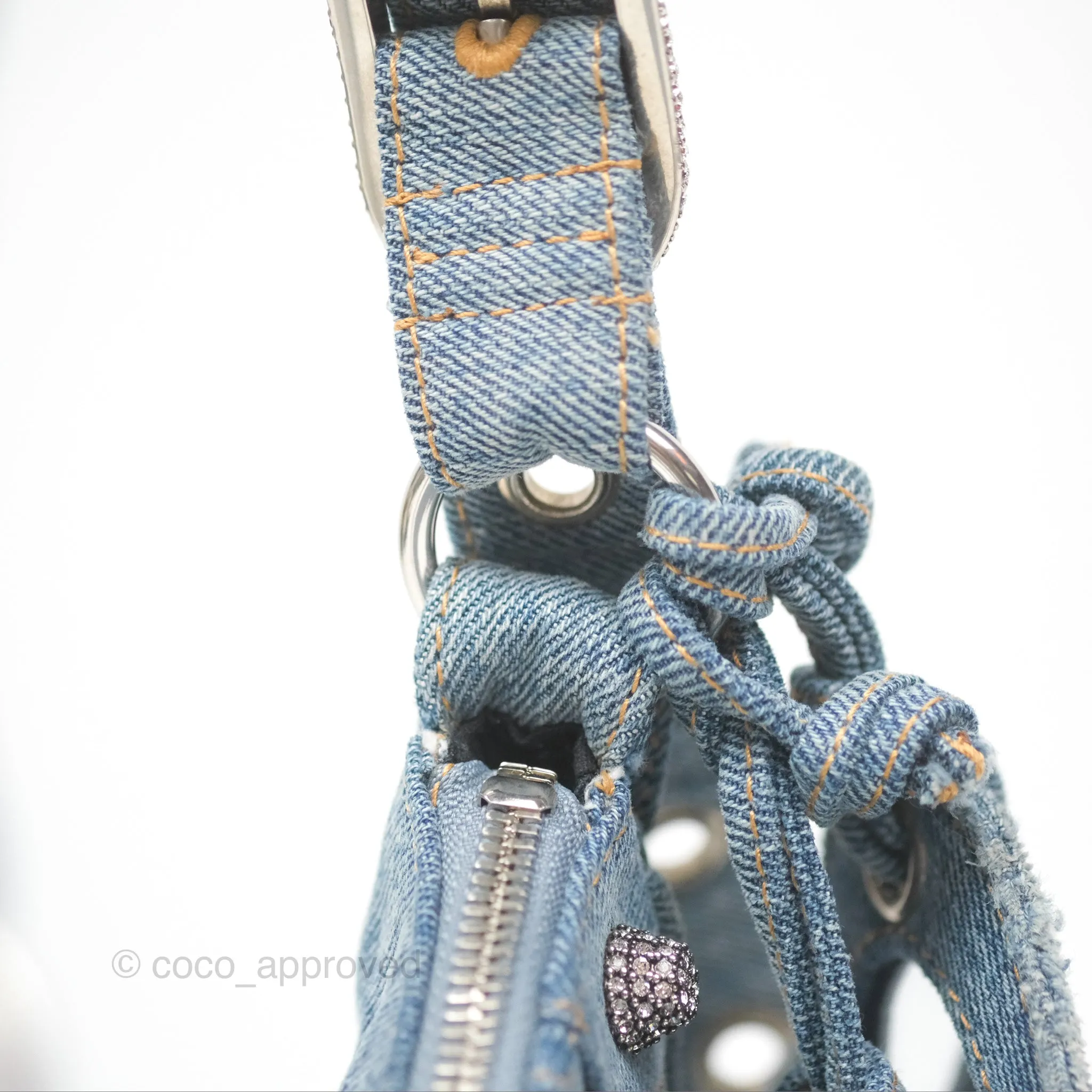 Balenciaga Small Le Cagole Shoulder Bag Blue Washed Denim with Rhinestones