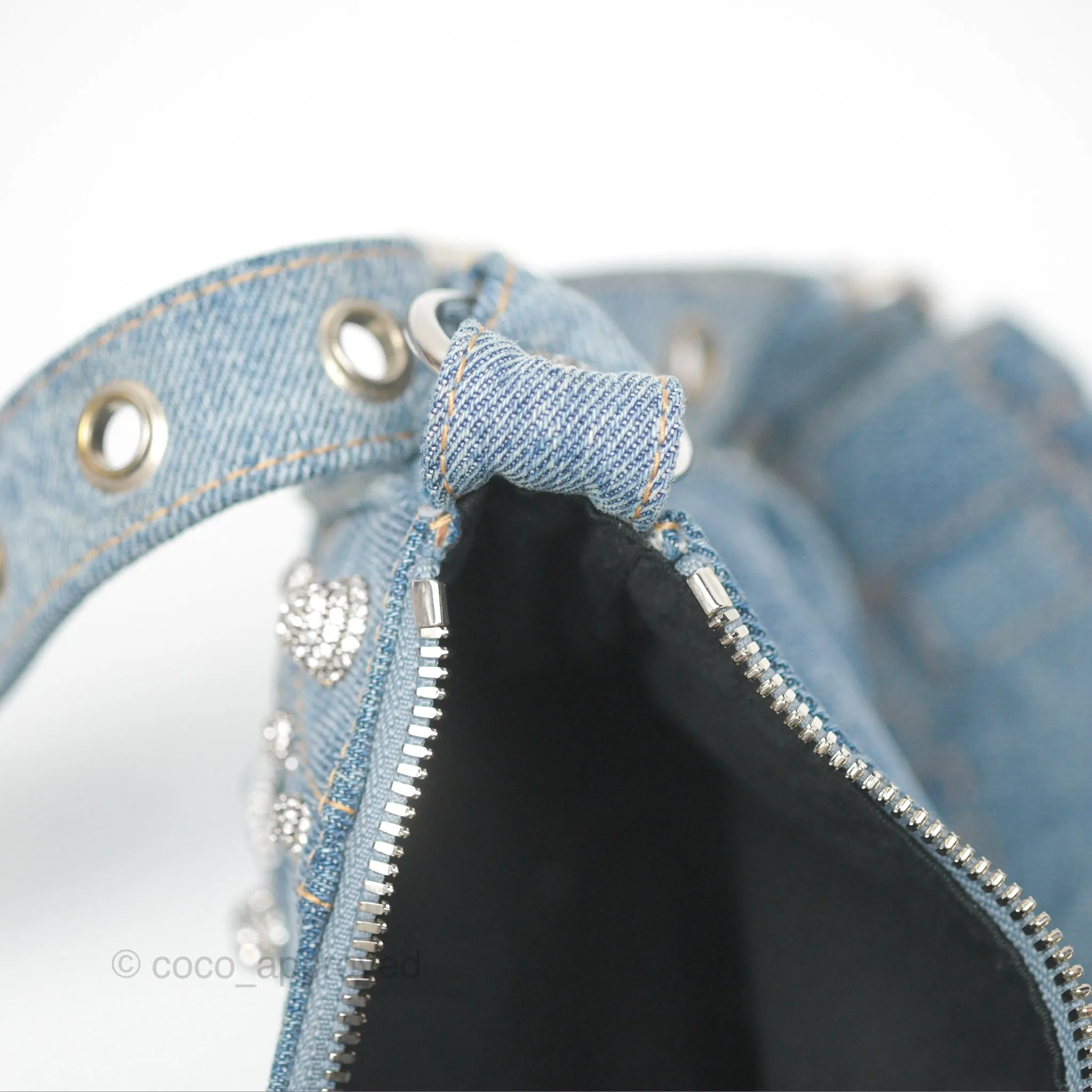 Balenciaga Small Le Cagole Shoulder Bag Blue Washed Denim with Rhinestones