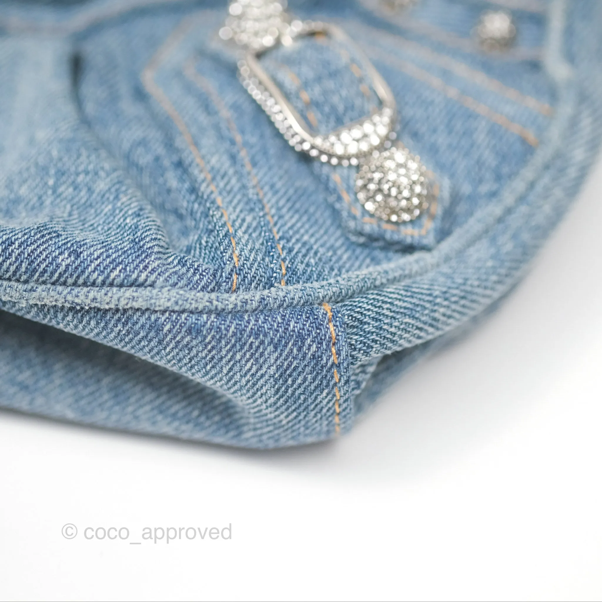 Balenciaga Small Le Cagole Shoulder Bag Blue Washed Denim with Rhinestones