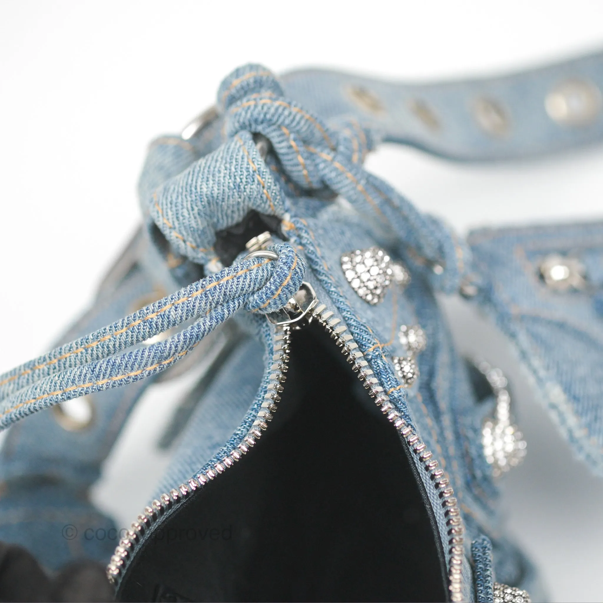 Balenciaga Small Le Cagole Shoulder Bag Blue Washed Denim with Rhinestones