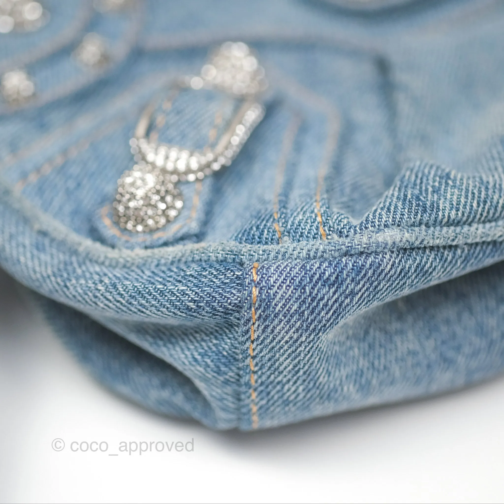 Balenciaga Small Le Cagole Shoulder Bag Blue Washed Denim with Rhinestones