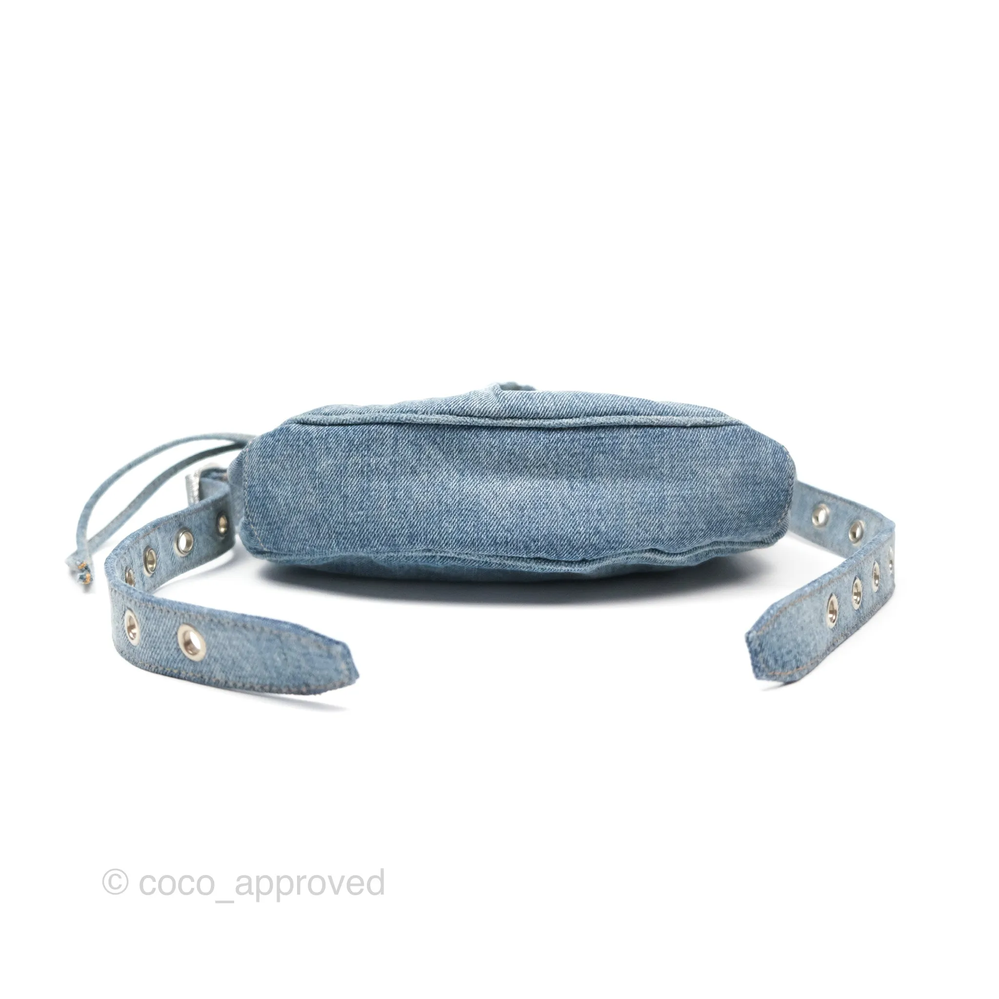 Balenciaga Small Le Cagole Shoulder Bag Blue Washed Denim with Rhinestones