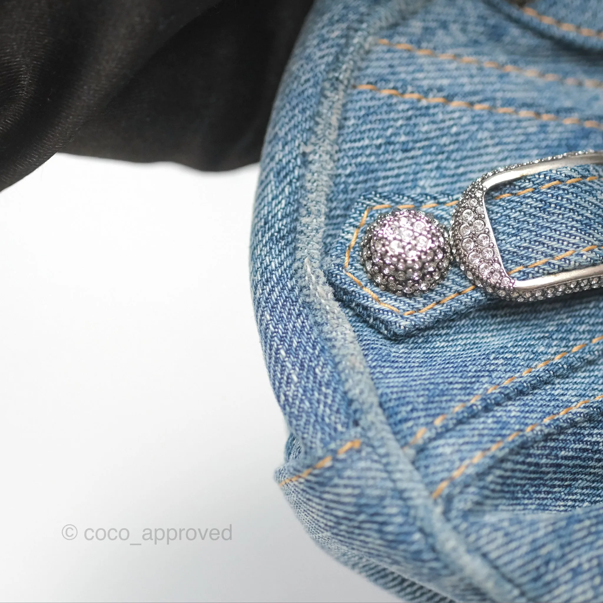 Balenciaga Small Le Cagole Shoulder Bag Blue Washed Denim with Rhinestones