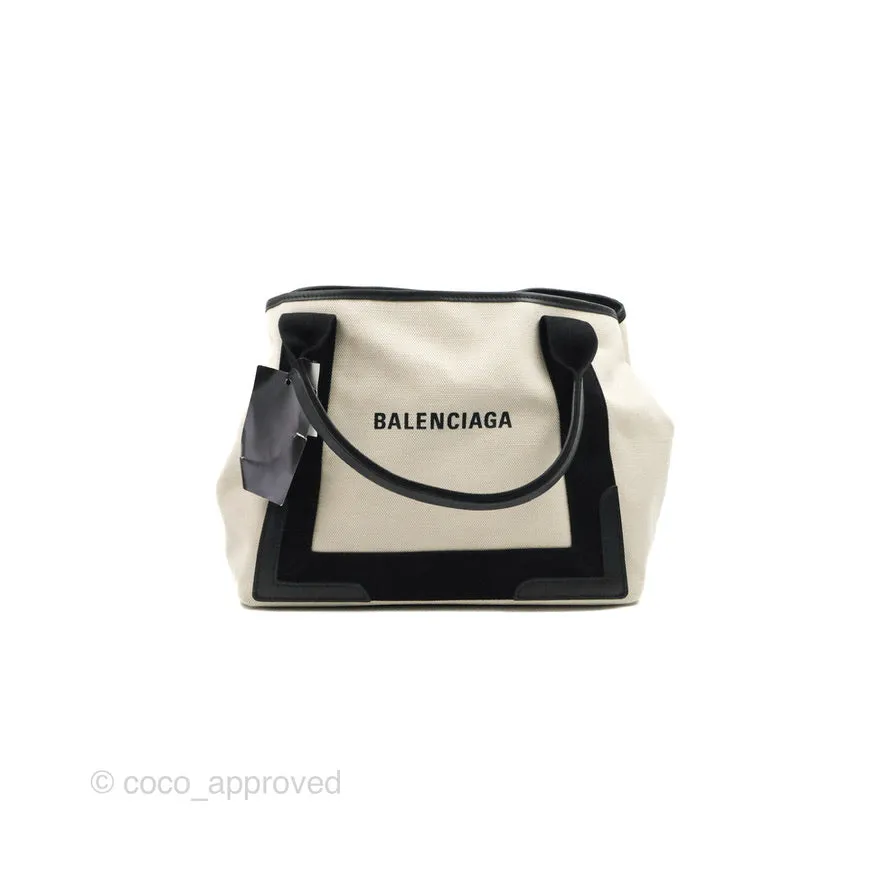 Balenciaga Small Navy Cabas Bag Off-white Canvas