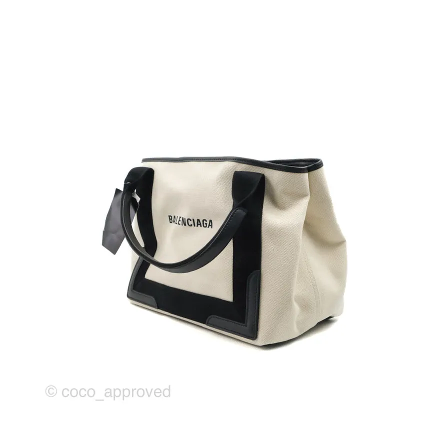Balenciaga Small Navy Cabas Bag Off-white Canvas