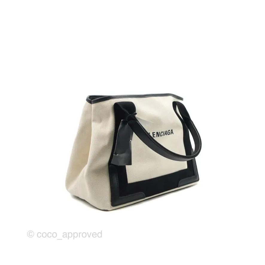 Balenciaga Small Navy Cabas Bag Off-white Canvas