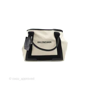 Balenciaga Small Navy Cabas Bag Off-white Canvas