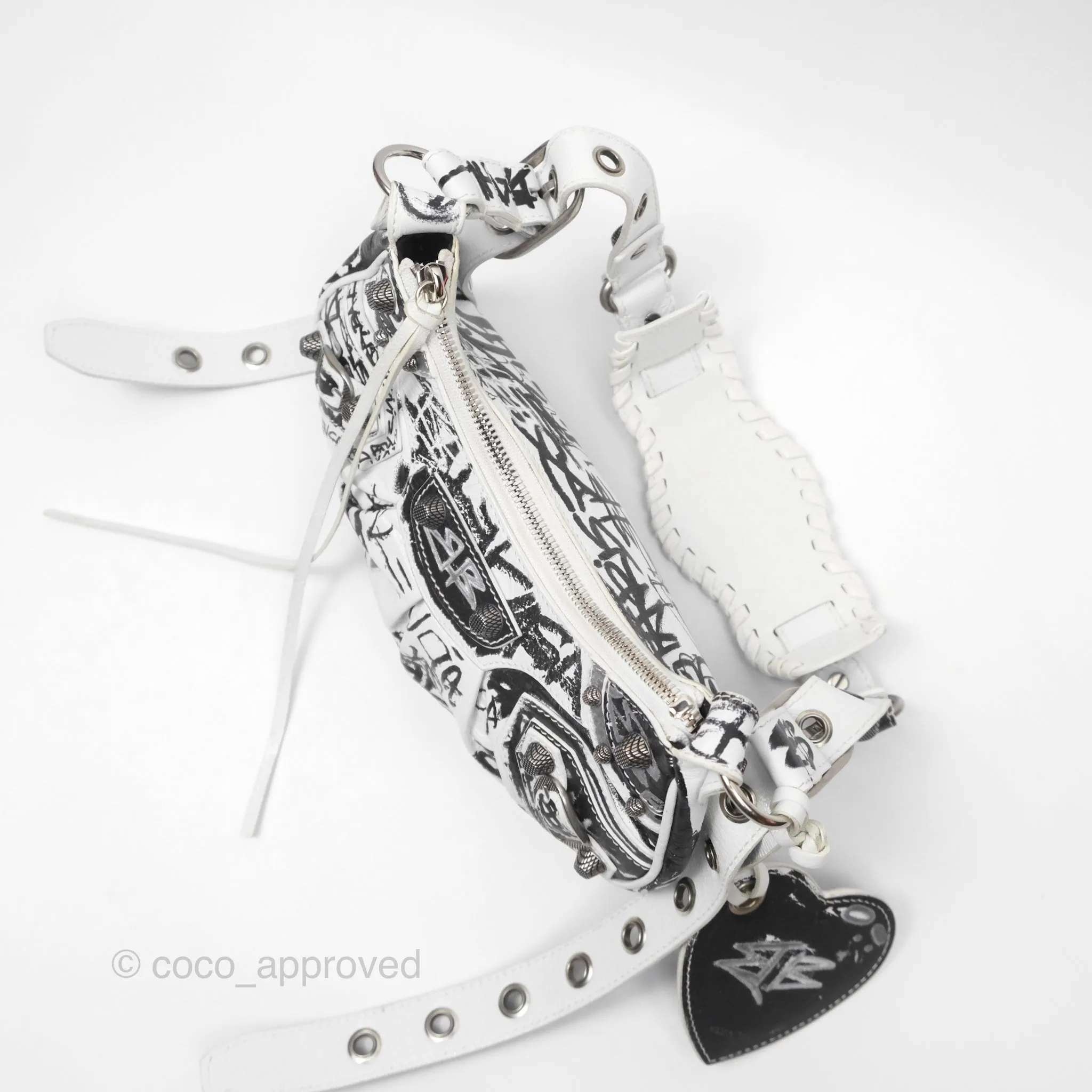 Balenciaga XS Graffiti Le Cagole Shoulder Bag White Black