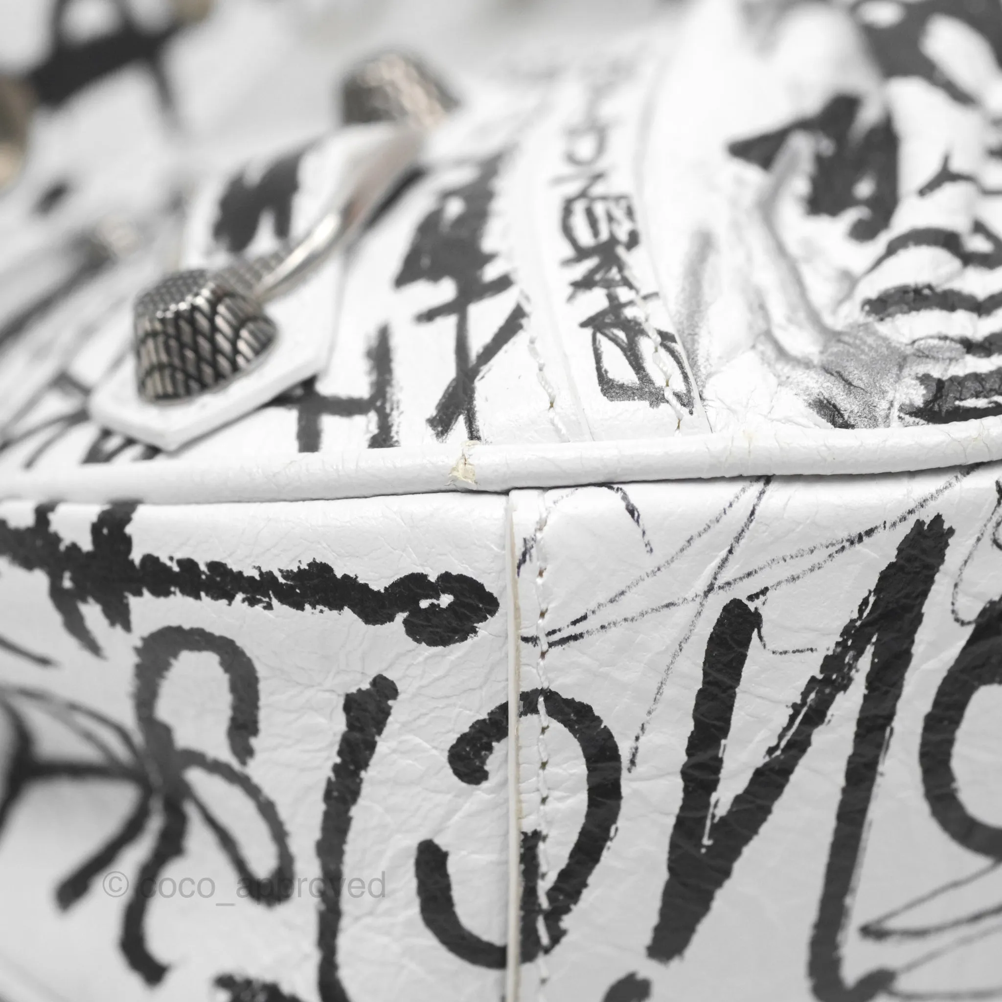 Balenciaga XS Graffiti Le Cagole Shoulder Bag White Black