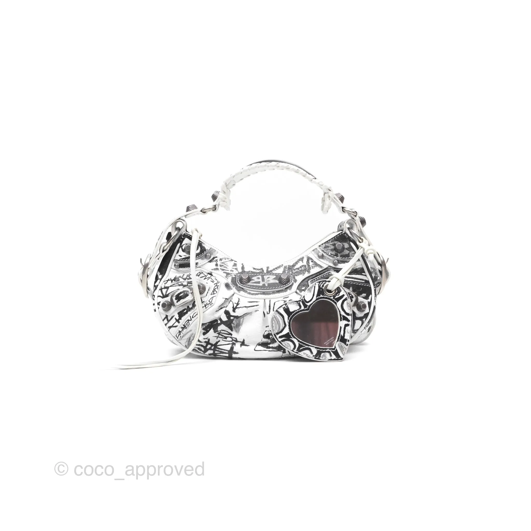 Balenciaga XS Graffiti Le Cagole Shoulder Bag White Black