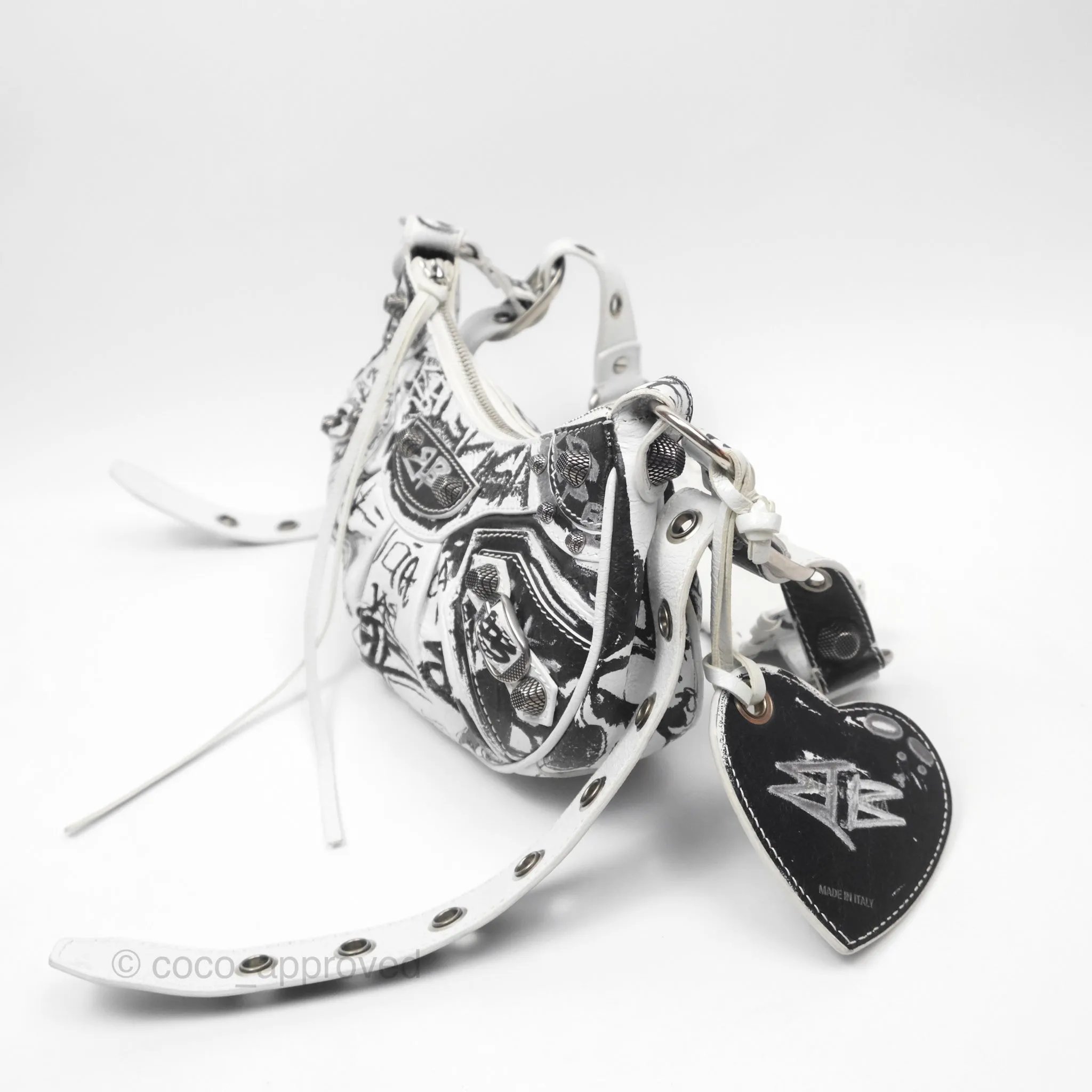Balenciaga XS Graffiti Le Cagole Shoulder Bag White Black
