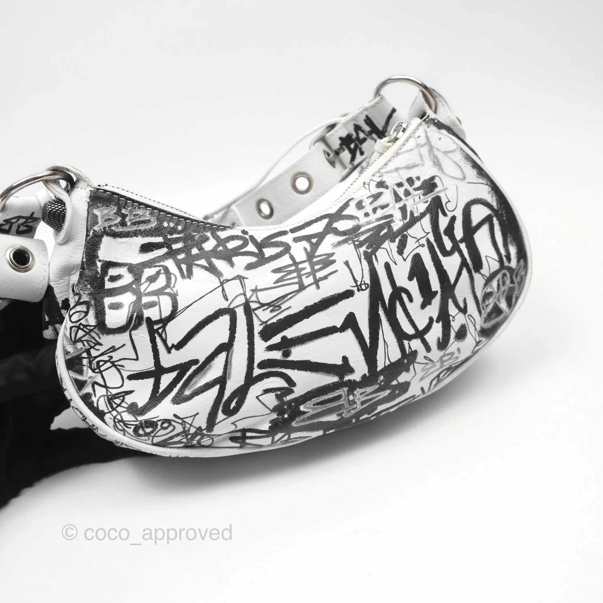 Balenciaga XS Graffiti Le Cagole Shoulder Bag White Black