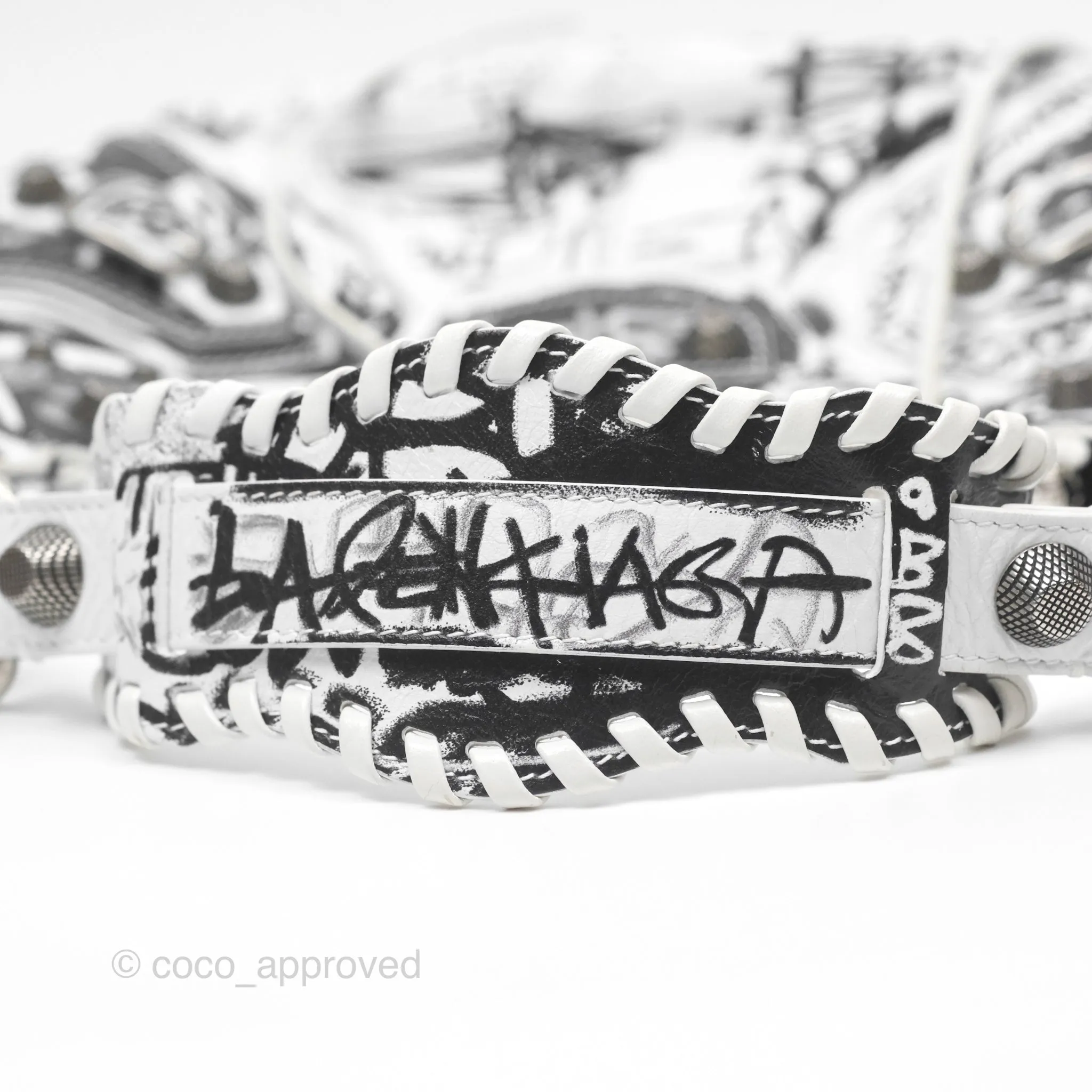 Balenciaga XS Graffiti Le Cagole Shoulder Bag White Black