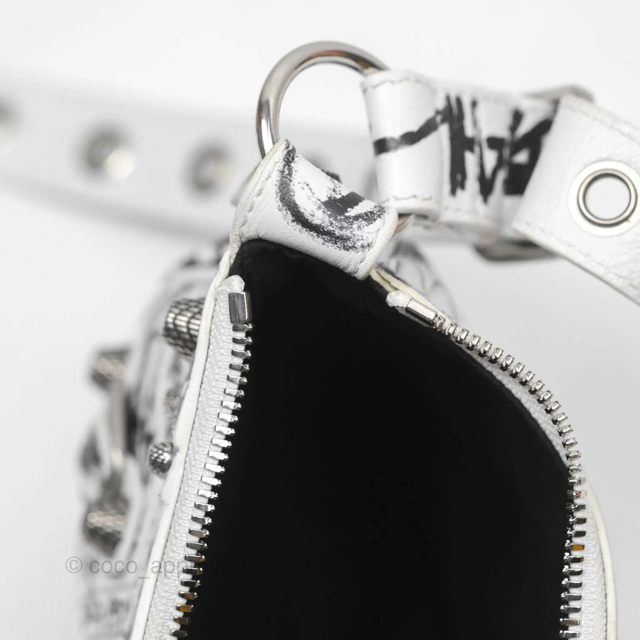 Balenciaga XS Graffiti Le Cagole Shoulder Bag White Black