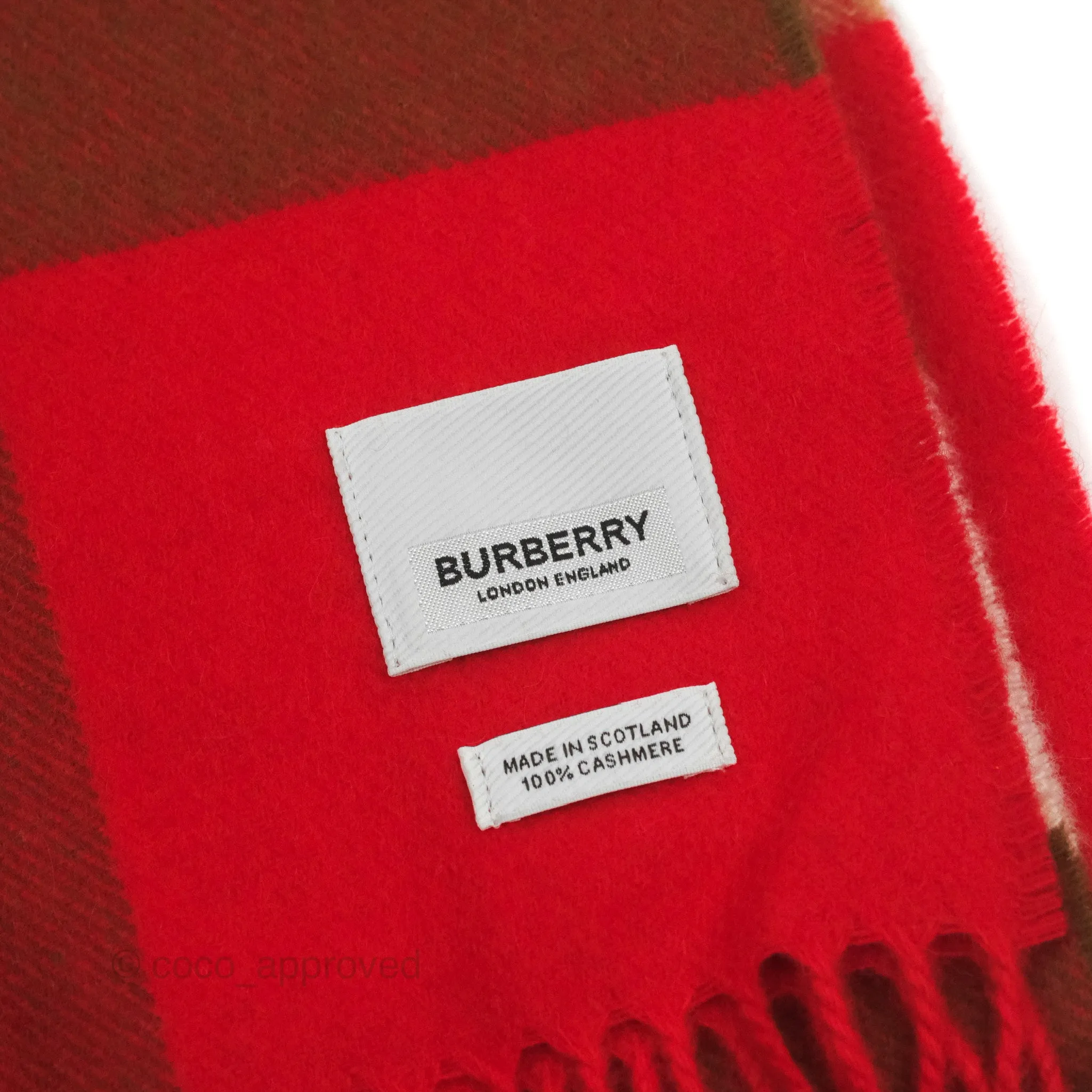 Burberry Check Cashmere Scarf Bright Red