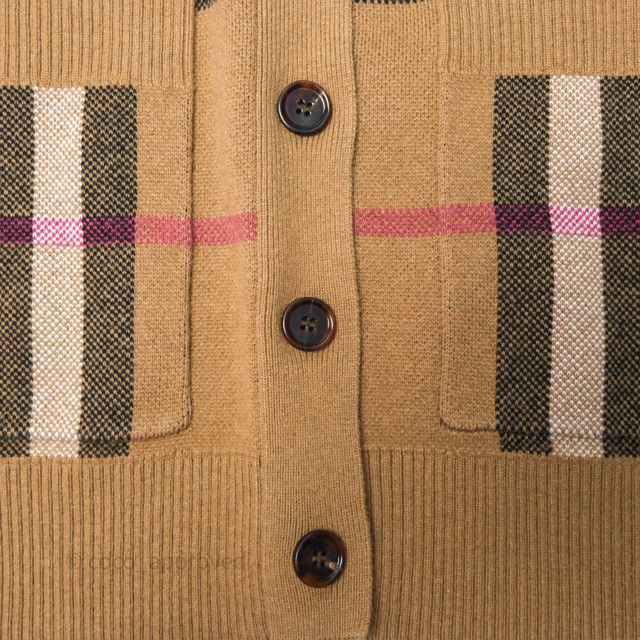 Burberry Check Wool Cashmere Cardigan Birch Brown Size XS