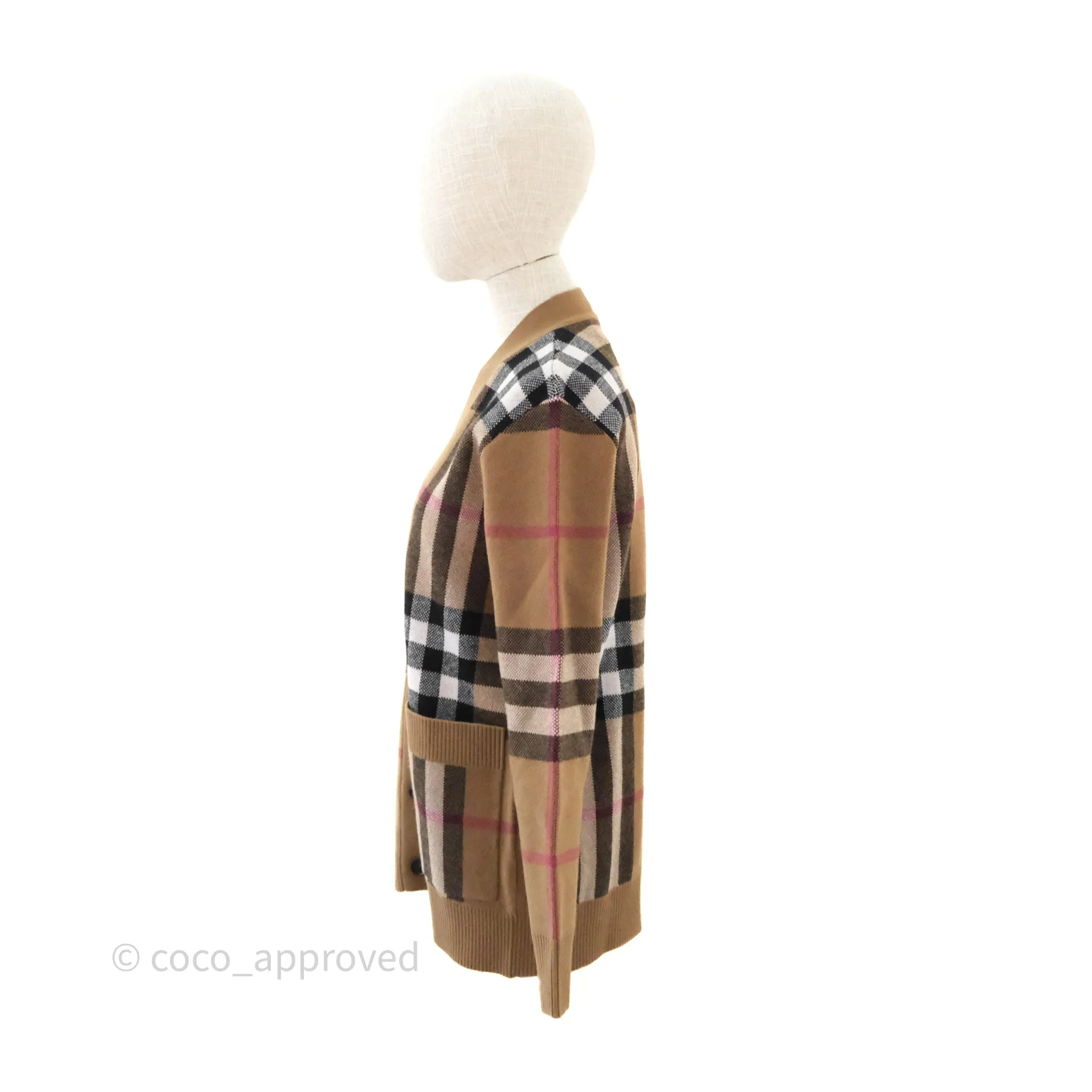 Burberry Check Wool Cashmere Cardigan Birch Brown Size XS