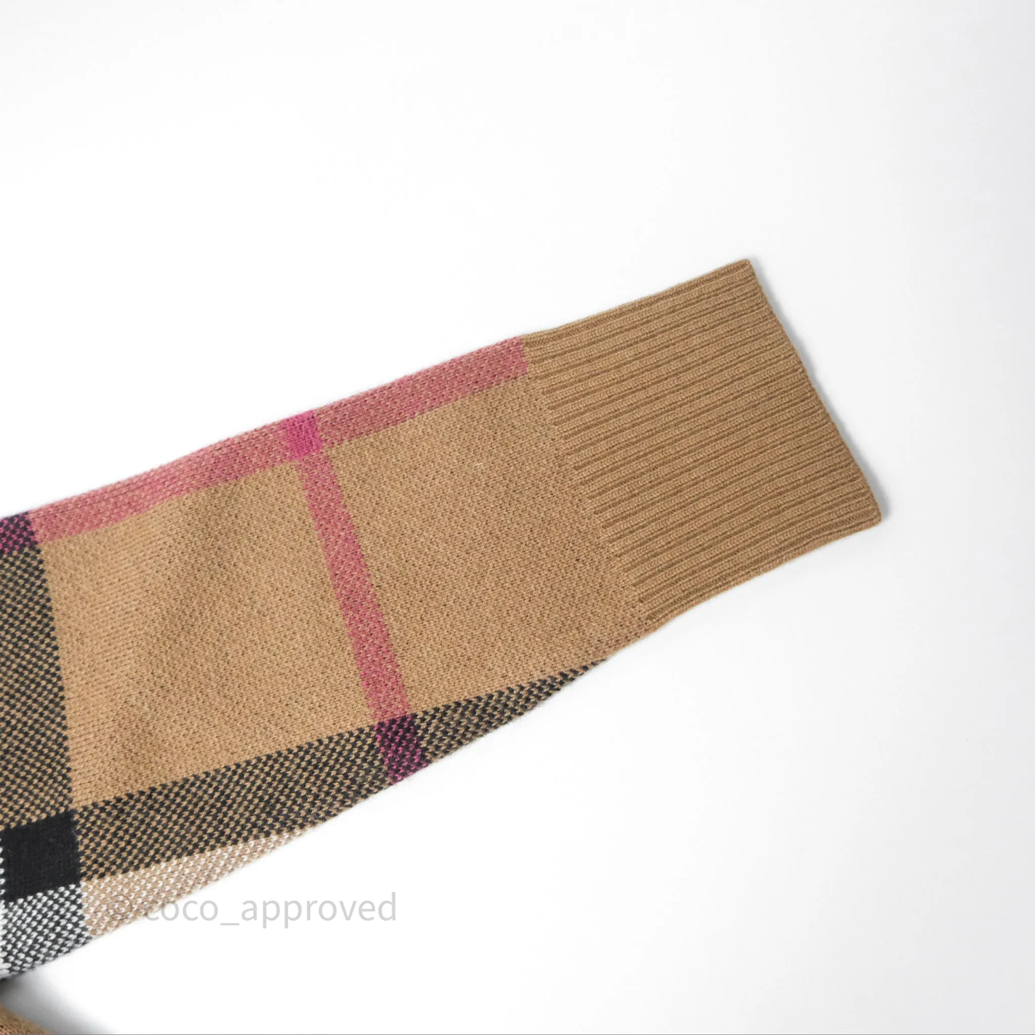 Burberry Check Wool Cashmere Cardigan Birch Brown Size XS