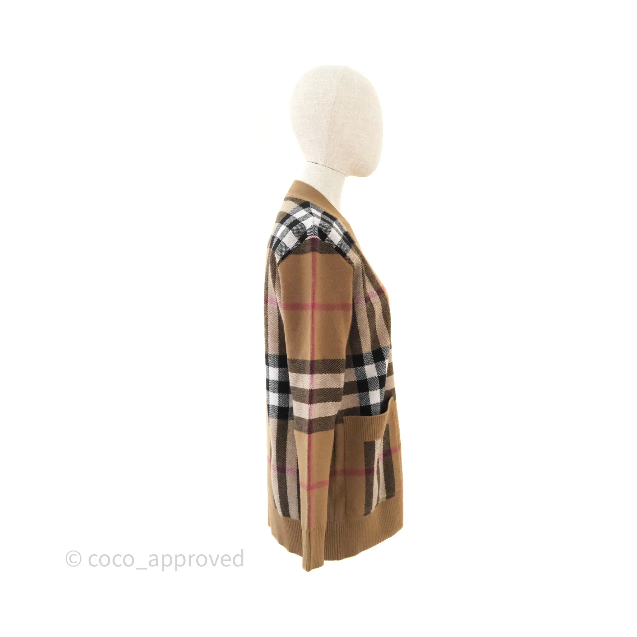 Burberry Check Wool Cashmere Cardigan Birch Brown Size XS
