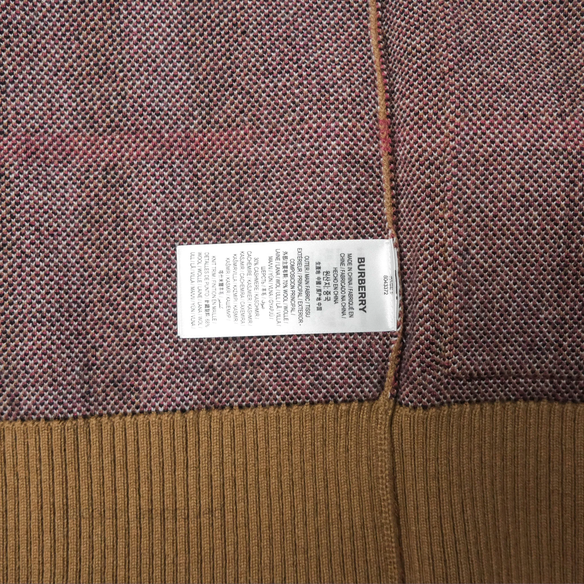 Burberry Check Wool Cashmere Cardigan Birch Brown Size XS