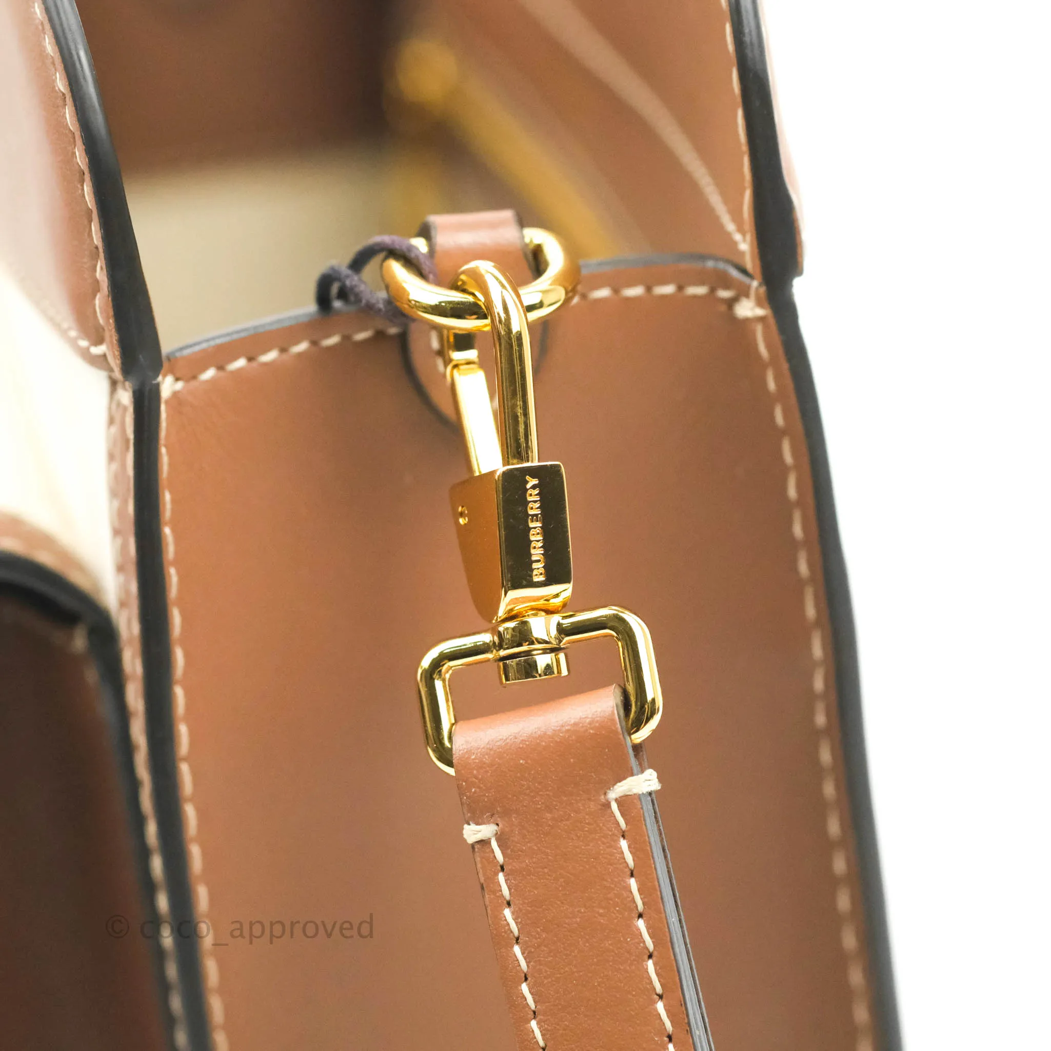 Burberry Smooth Calfskin Canvas Two Tone Mini Pocket Bag Beige Tan