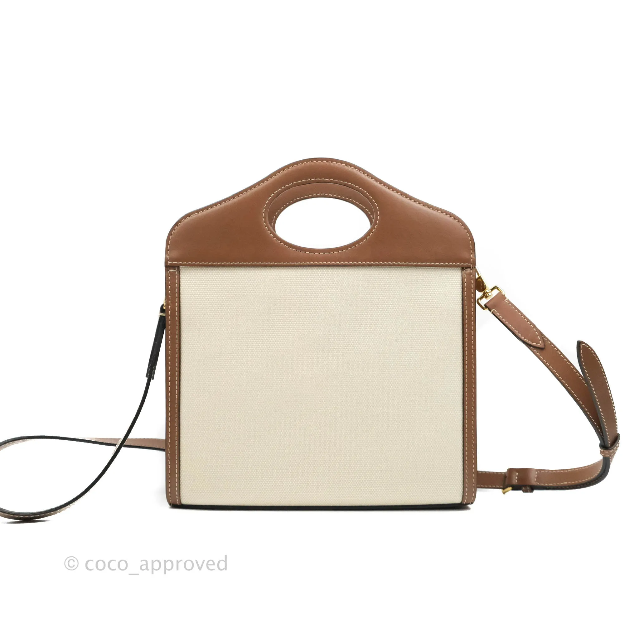 Burberry Smooth Calfskin Canvas Two Tone Mini Pocket Bag Beige Tan