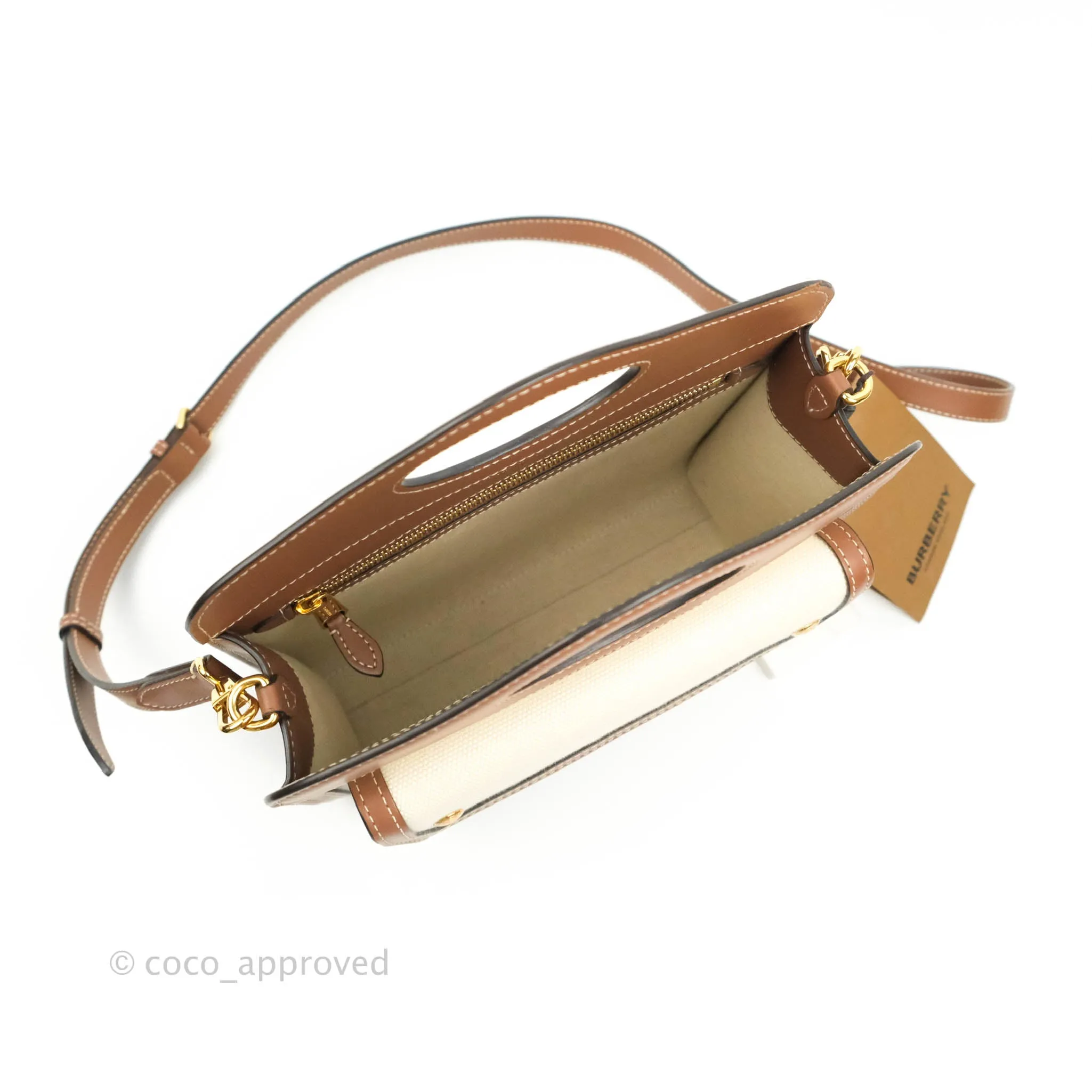 Burberry Smooth Calfskin Canvas Two Tone Mini Pocket Bag Beige Tan
