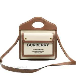 Burberry Smooth Calfskin Canvas Two Tone Mini Pocket Bag Beige Tan